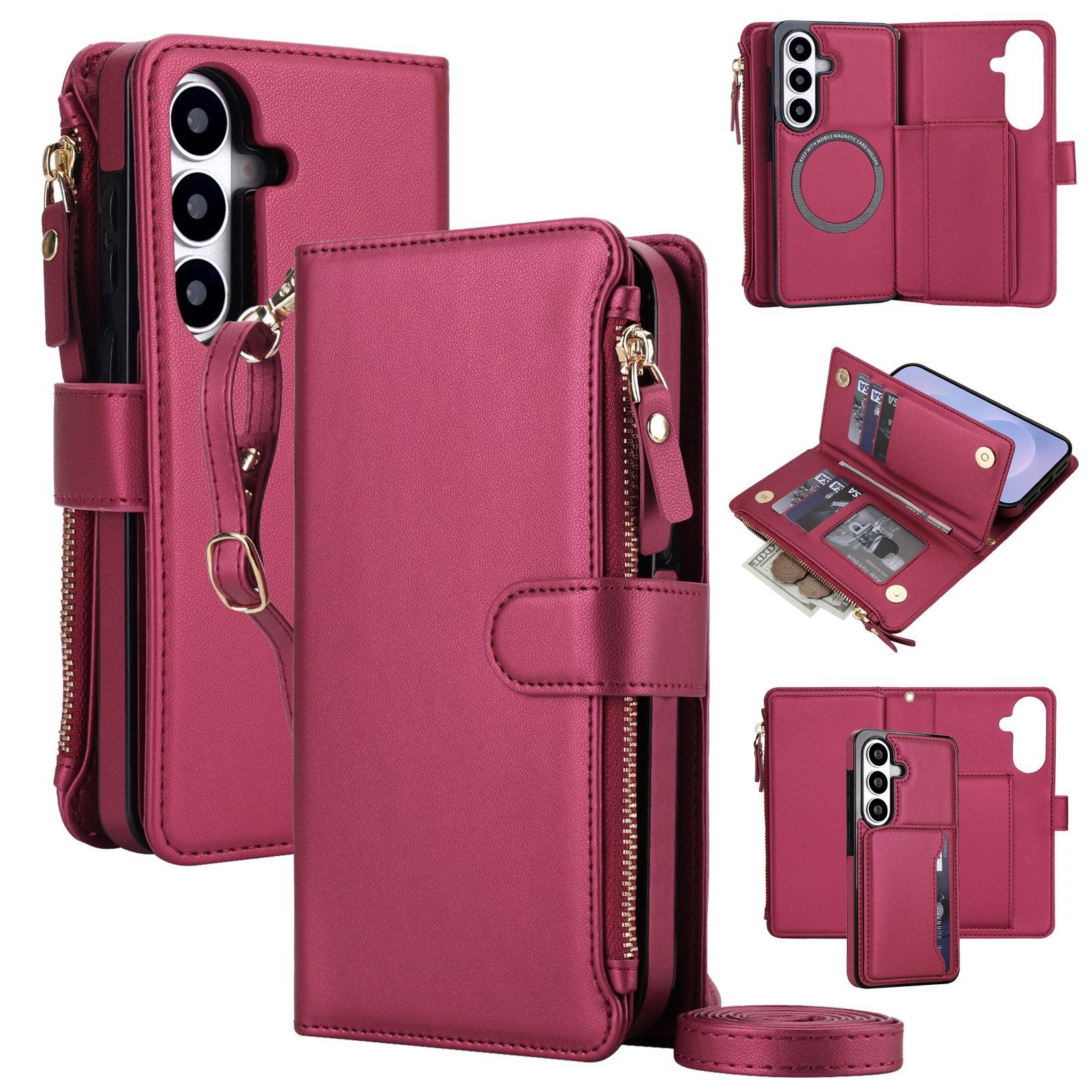 For Galaxy S26+ 5G KLT-033 Detachable 2 in 1 Zipper Wallet Magnetic Phone Case with Lanyard(Red) - Shopkiz.com