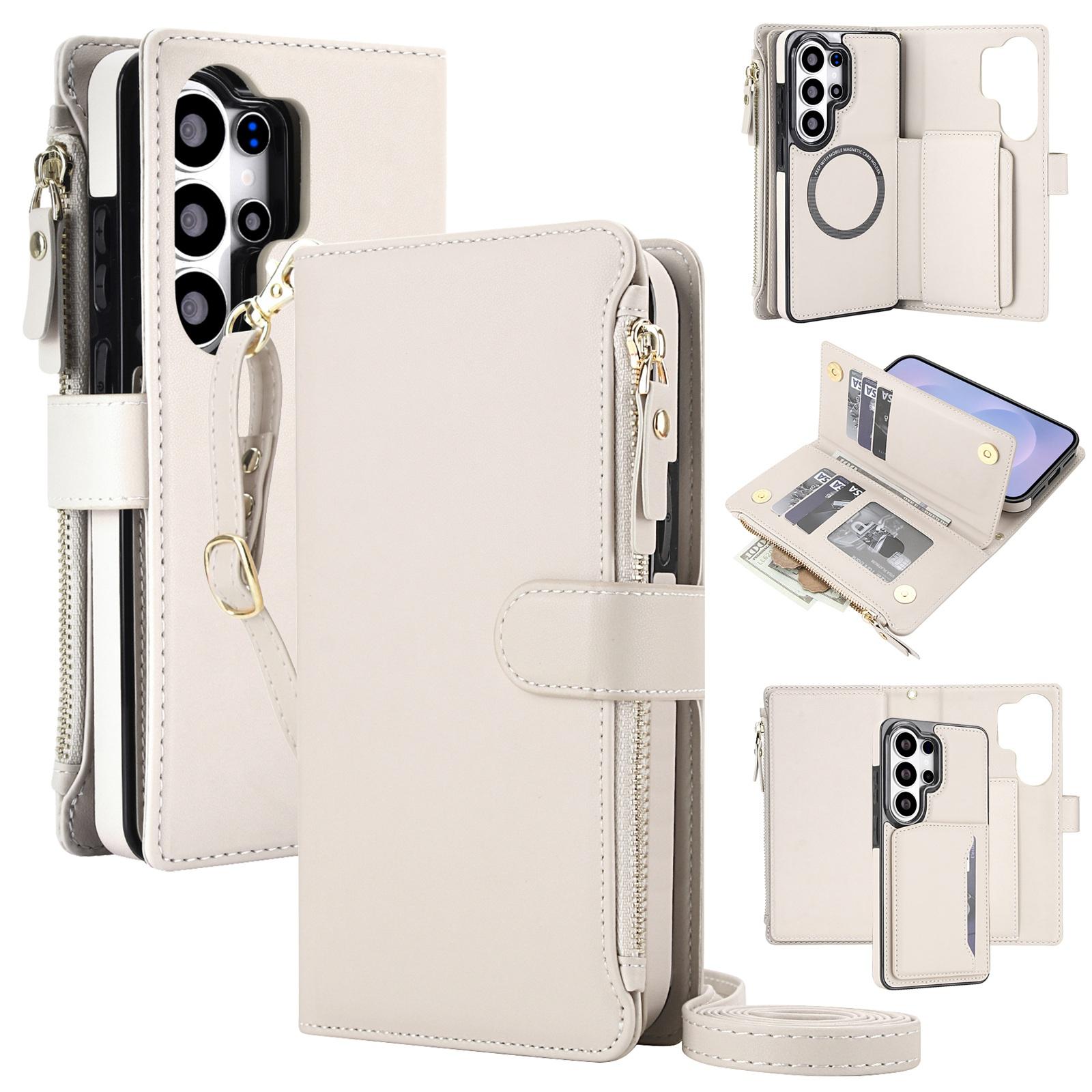 For Galaxy S26 Ultra 5G KLT-033 Detachable 2 in 1 Zipper Wallet Magnetic Phone Case with Lanyard(Apricot) - Shopkiz.com