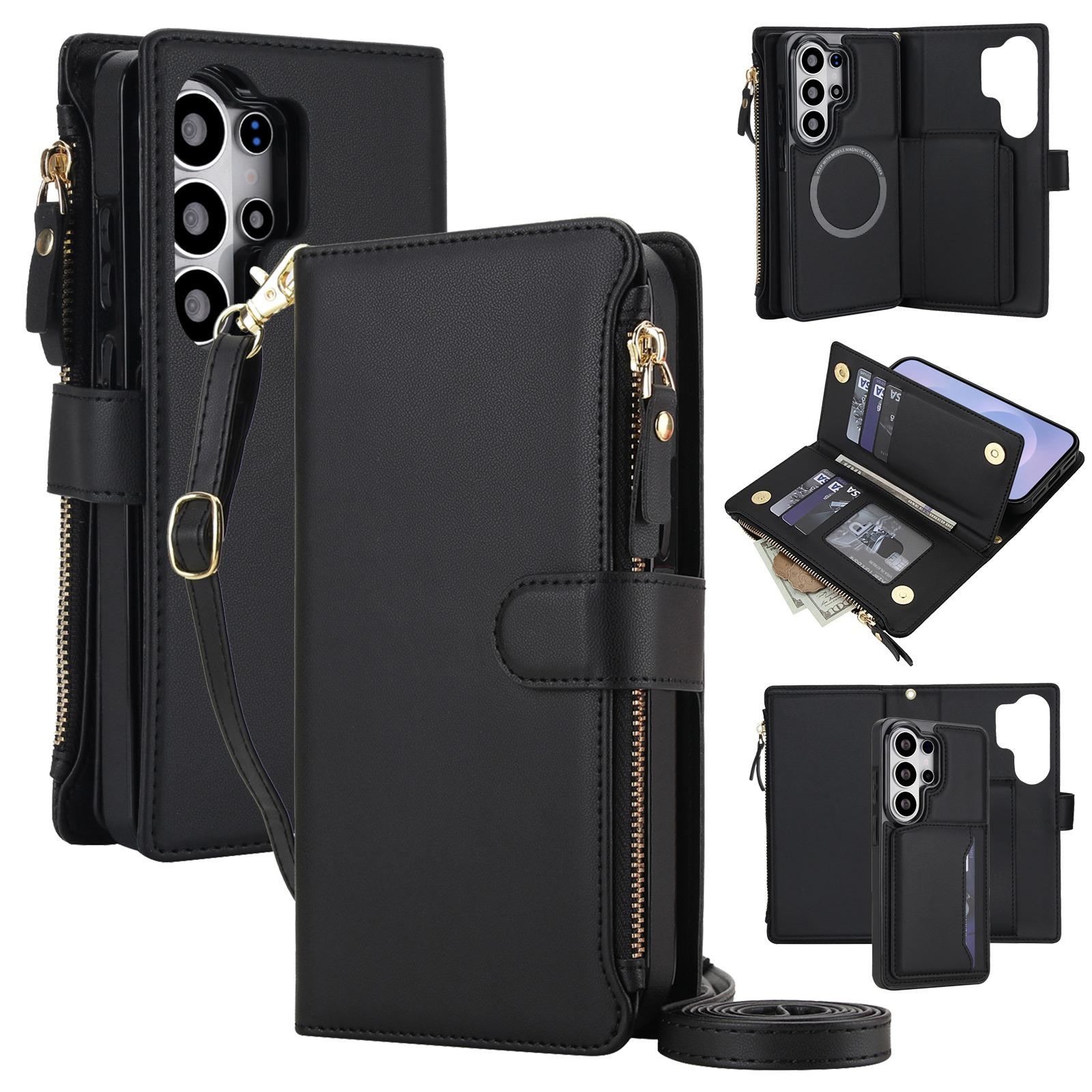 For Galaxy S26 Ultra 5G KLT-033 Detachable 2 in 1 Zipper Wallet Magnetic Phone Case with Lanyard(Black) - Shopkiz.com