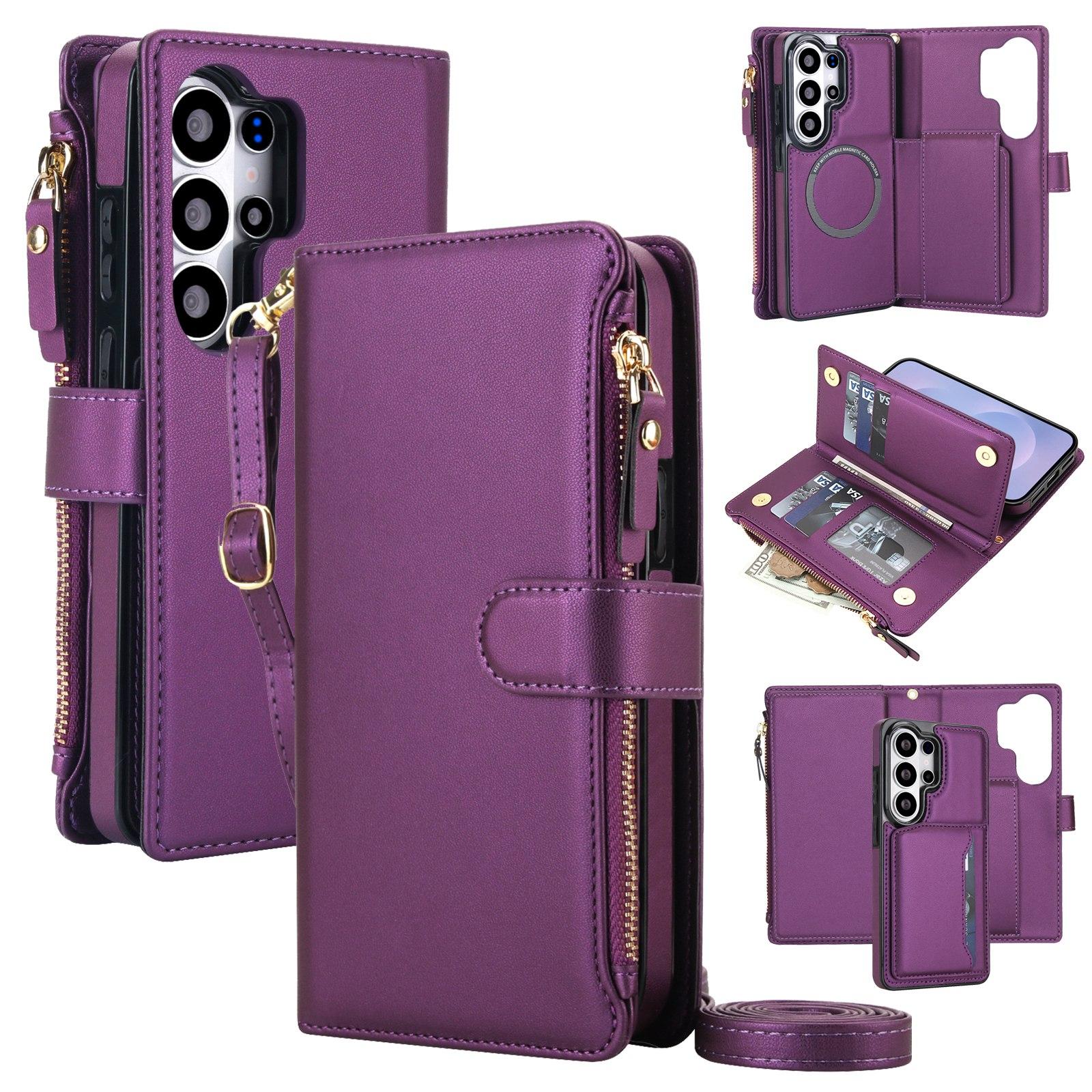 For Galaxy S26 Ultra 5G KLT-033 Detachable 2 in 1 Zipper Wallet Magnetic Phone Case with Lanyard(Purple) - Shopkiz.com