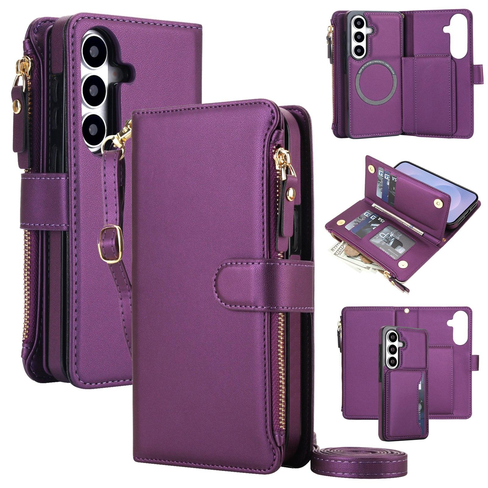 For Galaxy S26 5G KLT-033 Detachable 2 in 1 Zipper Wallet Magnetic Phone Case with Lanyard(Purple) - Shopkiz.com