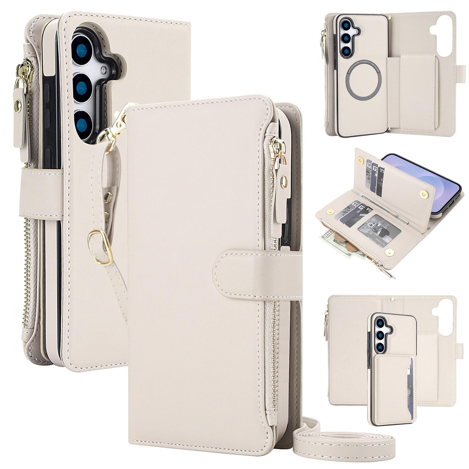 For Galaxy S25 FE 5G KLT-033 Detachable 2 in 1 Zipper Wallet Magnetic Phone Case with Lanyard(Apricot) - Shopkiz.com