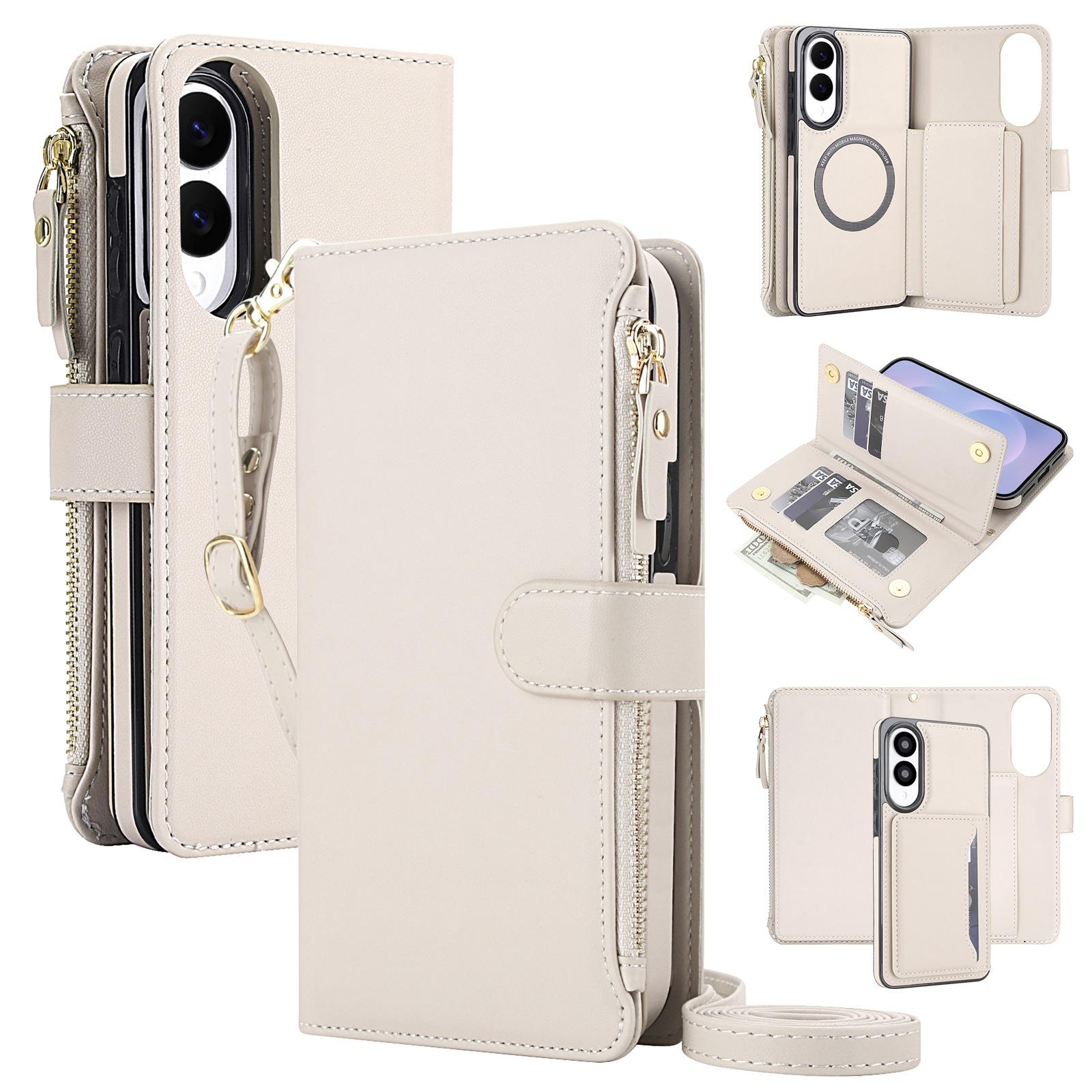 For Galaxy S25 Edge 5G KLT-033 Detachable 2 in 1 Zipper Wallet Magnetic Phone Case with Lanyard(Apricot) - Shopkiz.com
