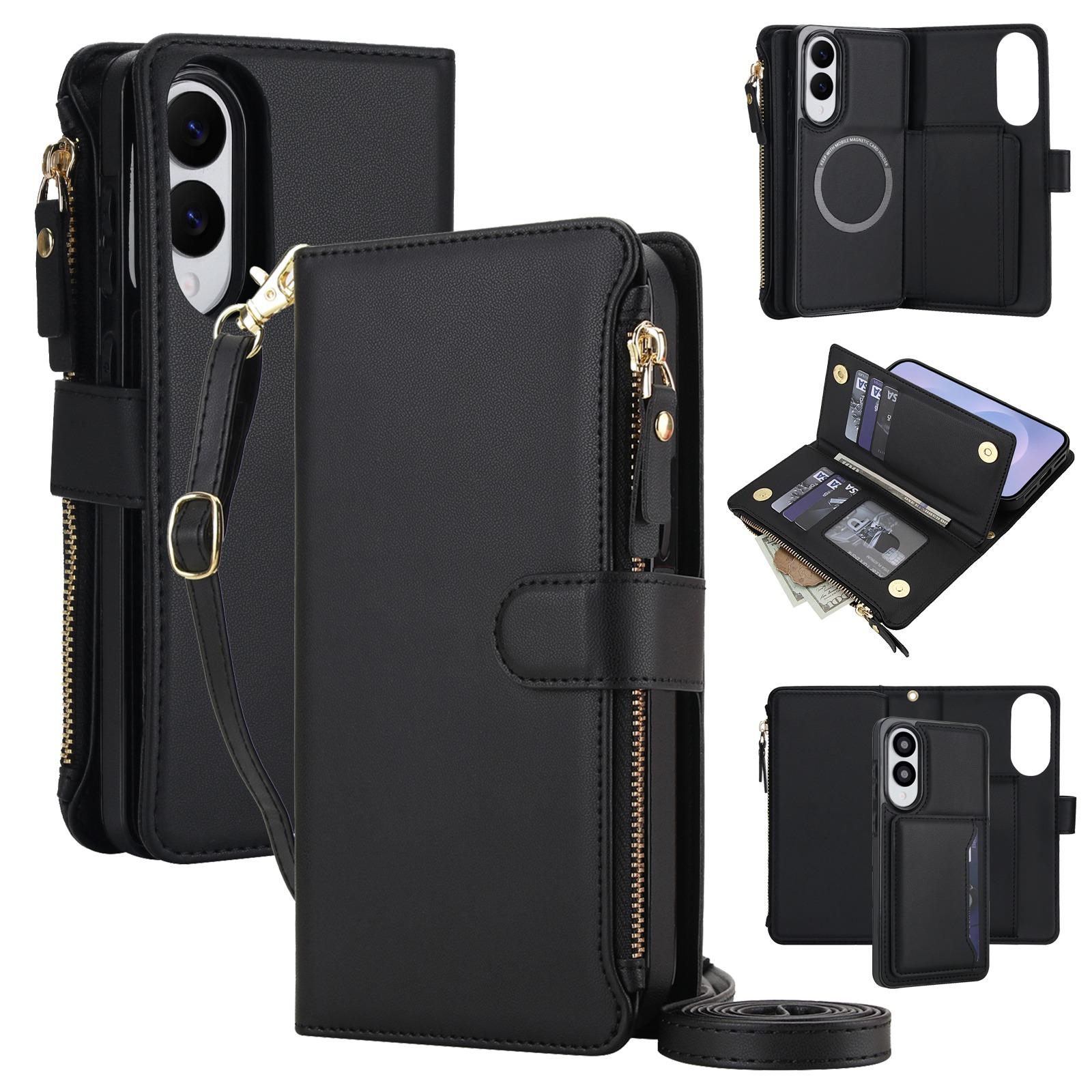 For Galaxy S25 Edge 5G KLT-033 Detachable 2 in 1 Zipper Wallet Magnetic Phone Case with Lanyard(Black) - Shopkiz.com