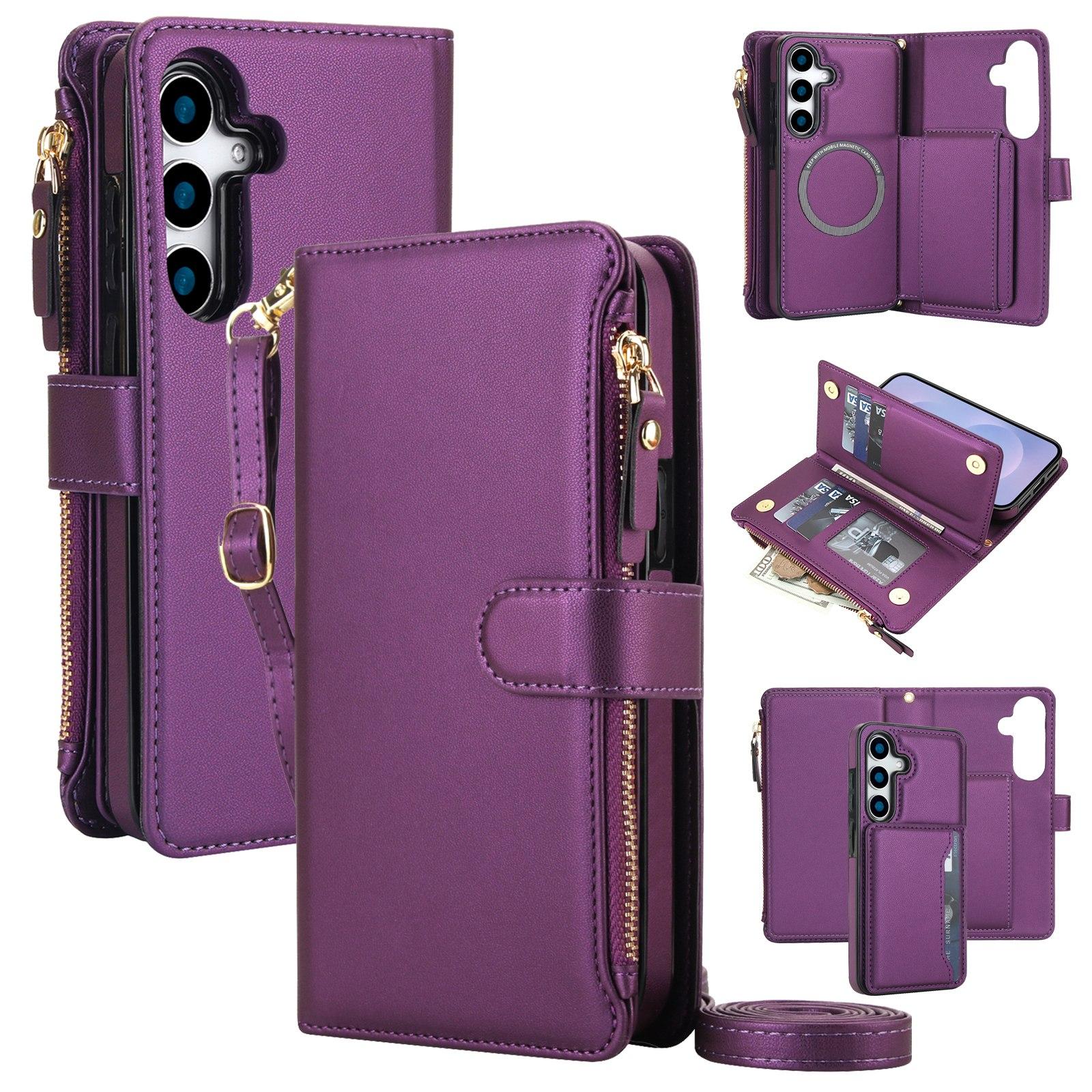 For Galaxy S25+ 5G KLT-033 Detachable 2 in 1 Zipper Wallet Magnetic Phone Case with Lanyard(Purple) - Shopkiz.com