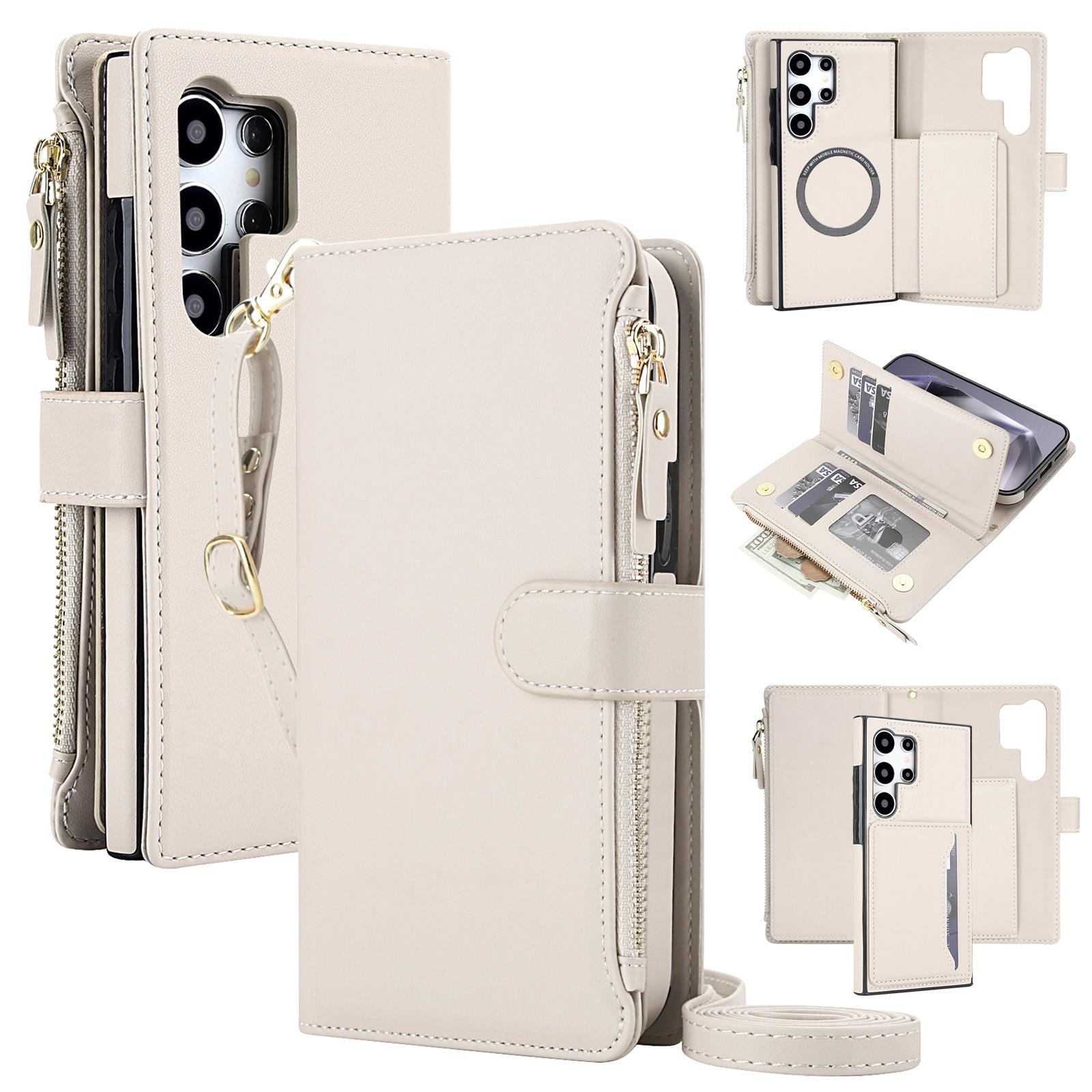 For Galaxy S24 Ultra 5G KLT-033 Detachable 2 in 1 Zipper Wallet Magnetic Phone Case with Lanyard(Apricot) - Shopkiz.com