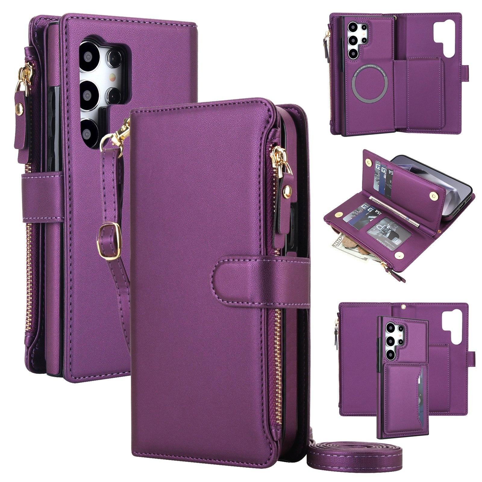 For Galaxy S24 Ultra 5G KLT-033 Detachable 2 in 1 Zipper Wallet Magnetic Phone Case with Lanyard(Purple) - Shopkiz.com