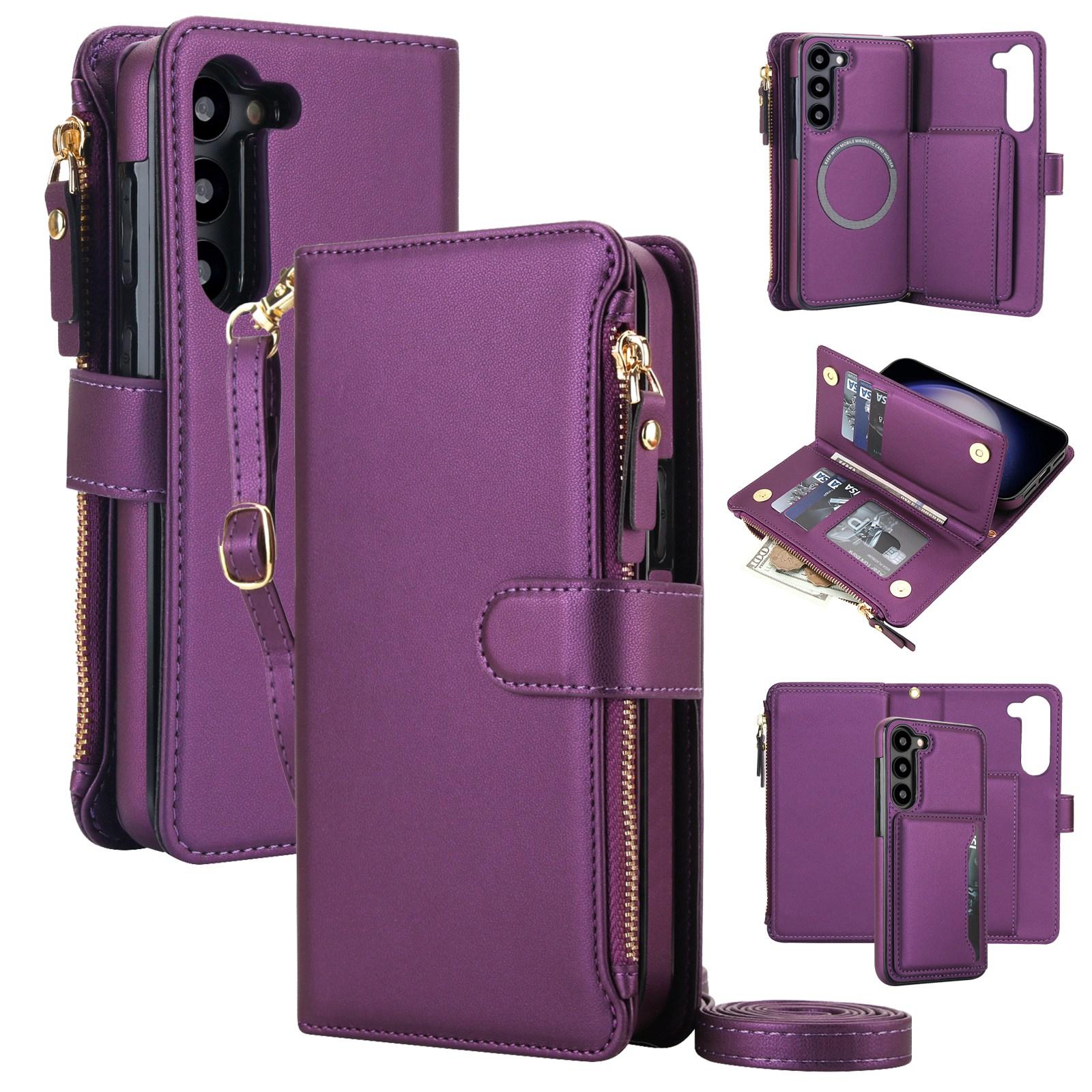 For Galaxy S23+ 5G KLT-033 Detachable 2 in 1 Zipper Wallet Magnetic Phone Case with Lanyard(Purple) - Shopkiz.com