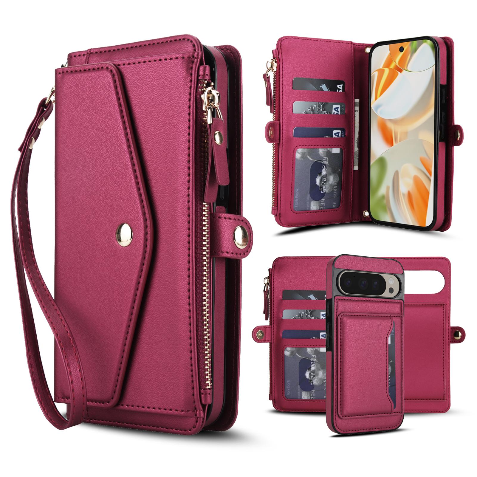 For Google Pixel 9 / 9 Pro Multifunctional Wallet Detachable Leather Phone Case with Lanyard(Red) - Shopkiz.com