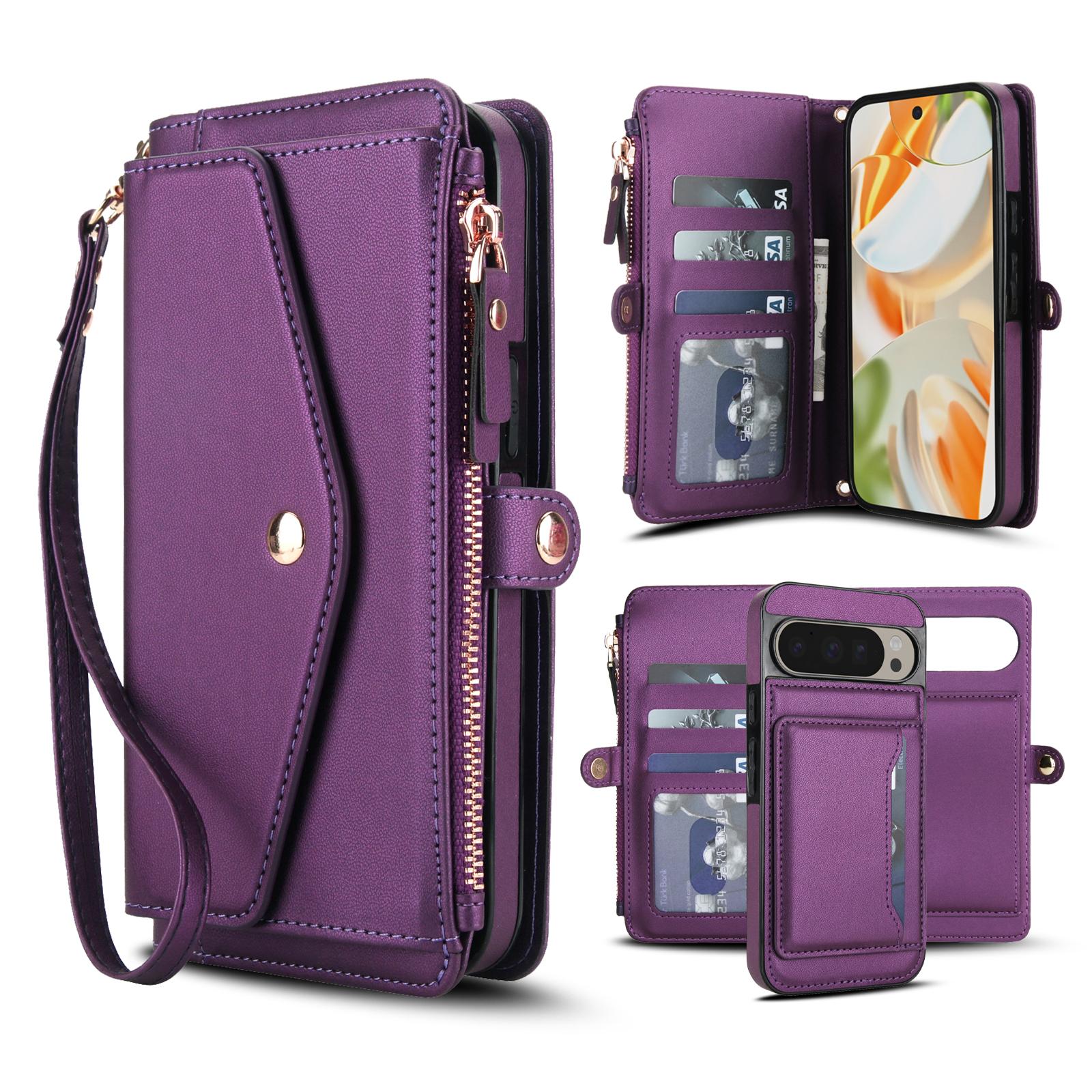 For Google Pixel 9 / 9 Pro Multifunctional Wallet Detachable Leather Phone Case with Lanyard(Dark Purple) - Shopkiz.com