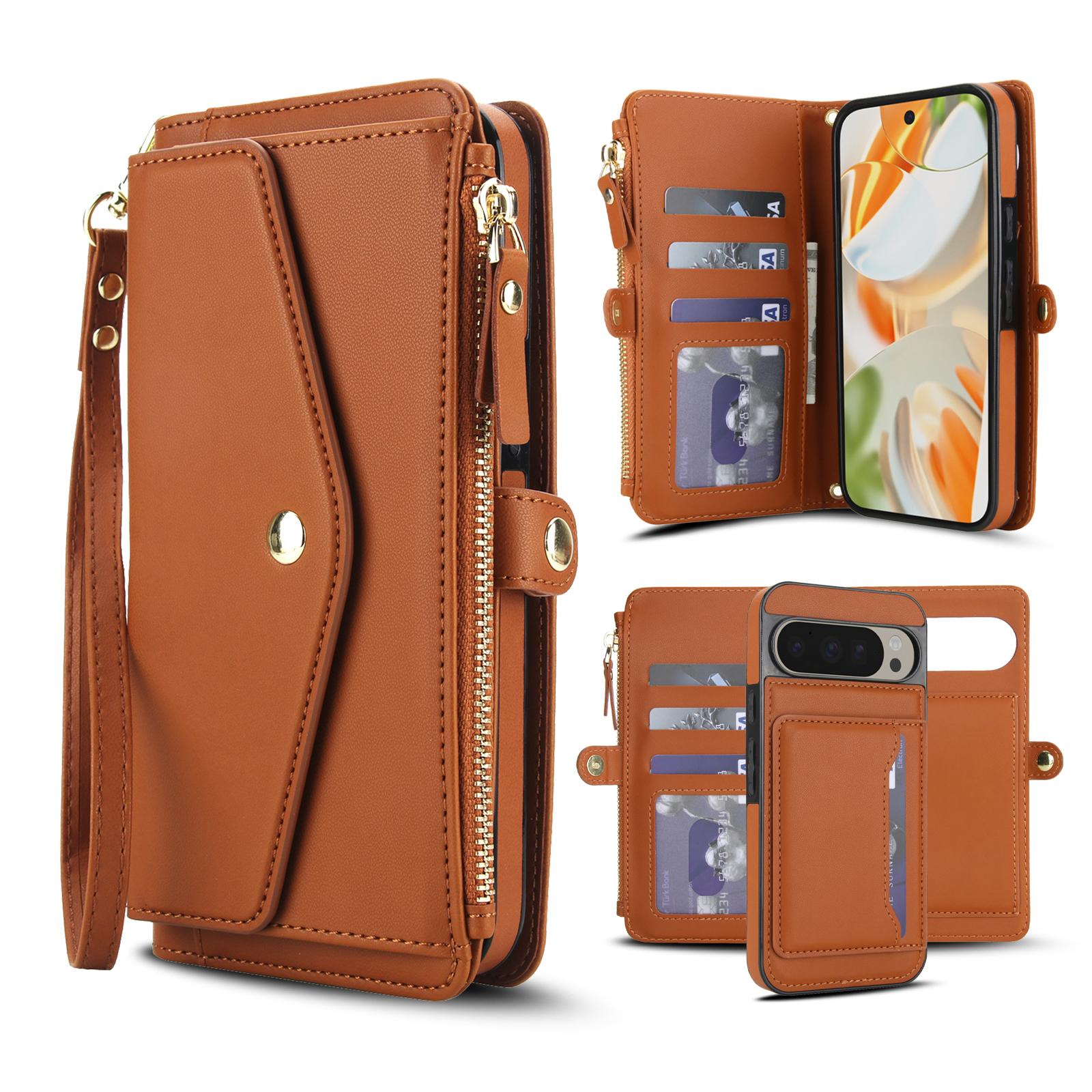 For Google Pixel 9 / 9 Pro Multifunctional Wallet Detachable Leather Phone Case with Lanyard(Brown) - Shopkiz.com