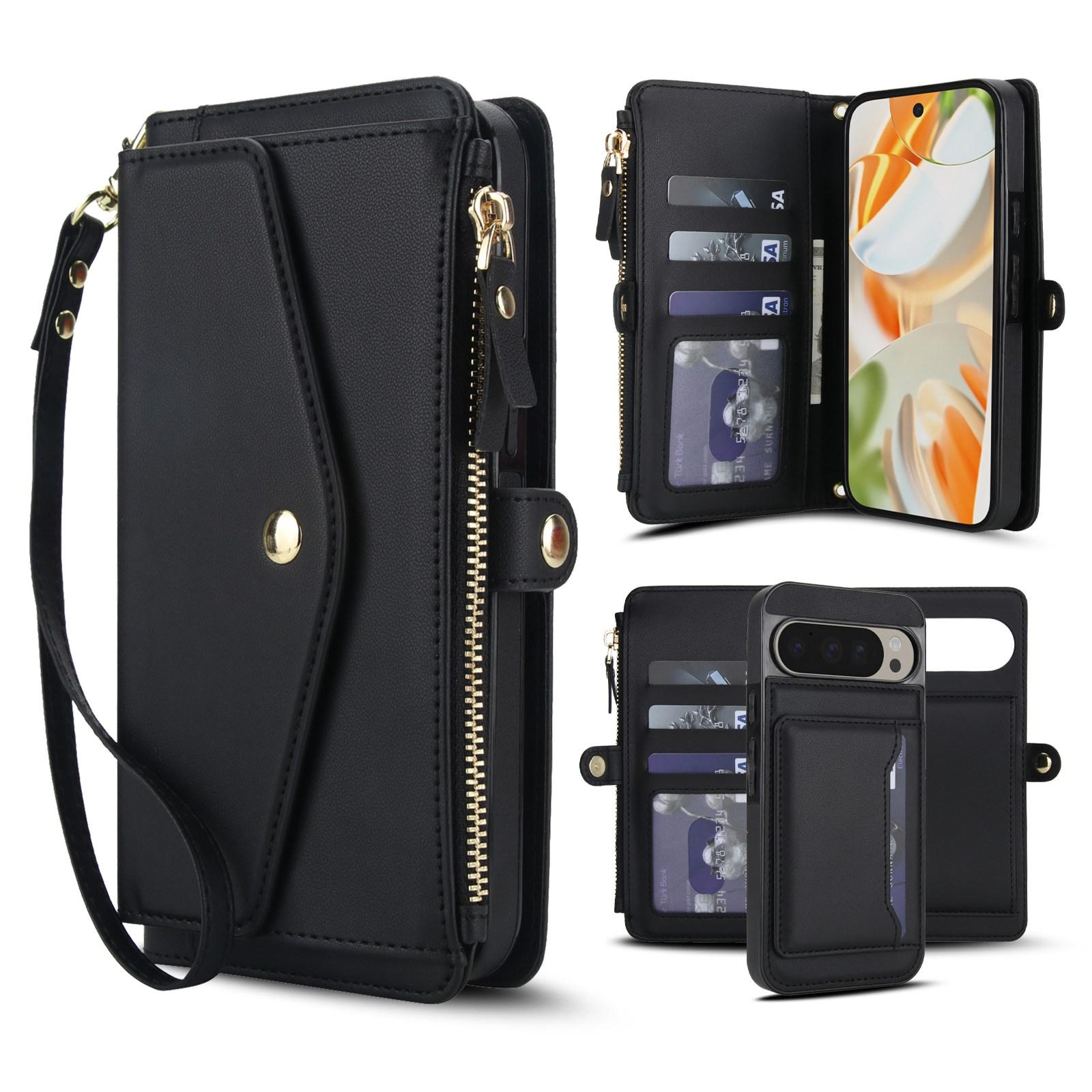 For Google Pixel 9 Pro XL Multifunctional Wallet Detachable Leather Phone Case with Lanyard(Black) - Shopkiz.com
