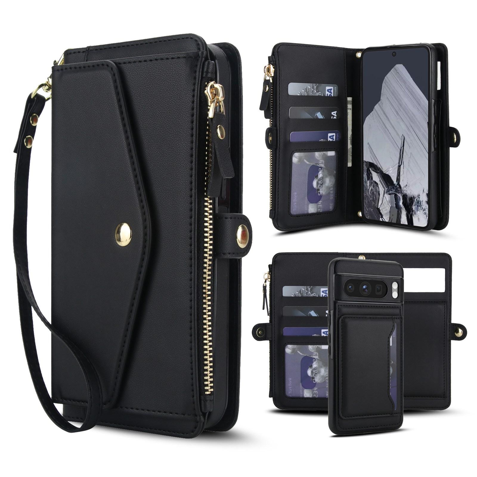 For Google Pixel 8 Pro Multifunctional Wallet Detachable Leather Phone Case with Lanyard(Black) - Shopkiz.com