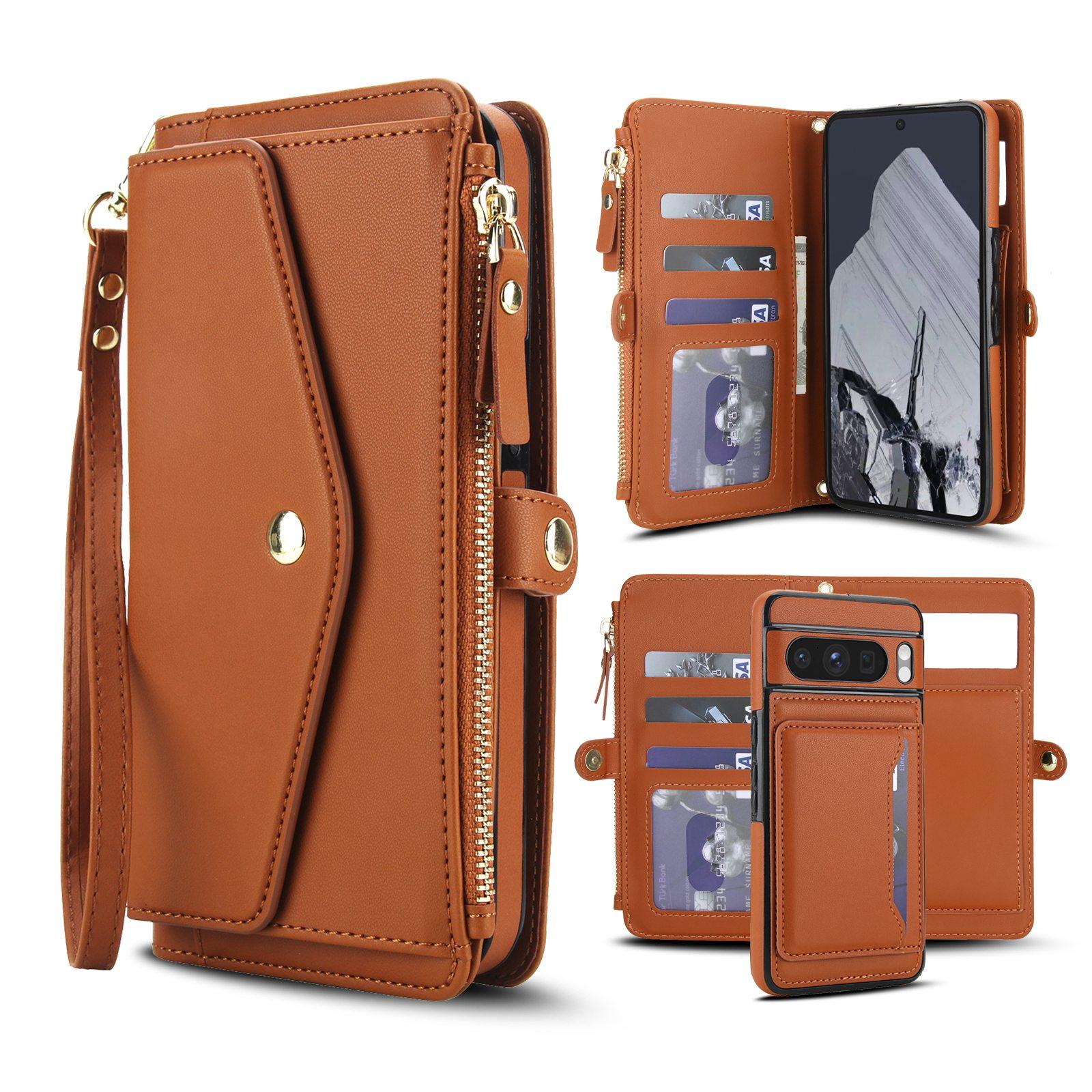 For Google Pixel 8 Pro Multifunctional Wallet Detachable Leather Phone Case with Lanyard(Brown) - Shopkiz.com