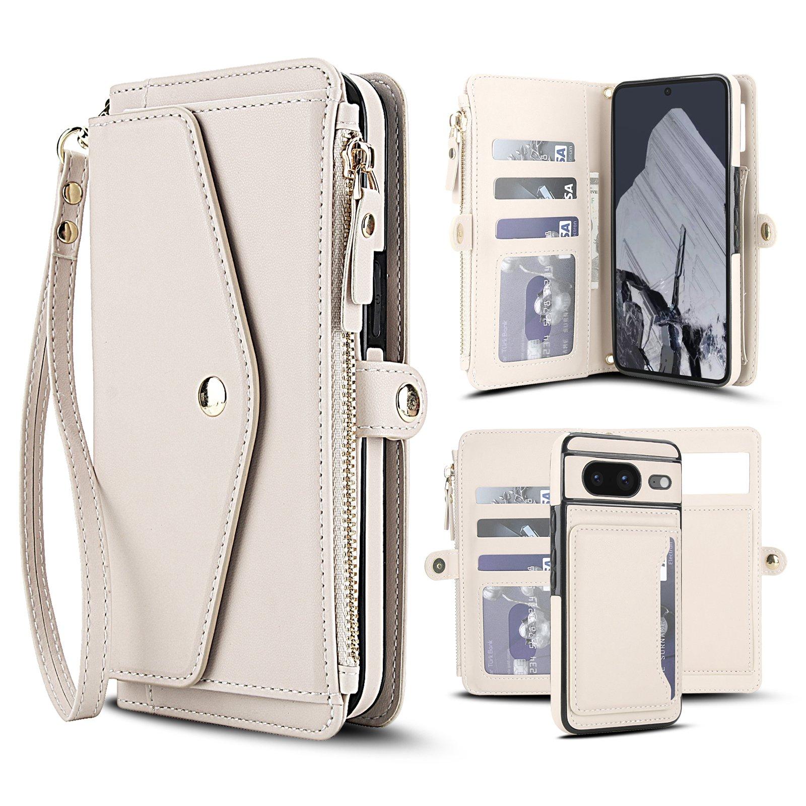 For Google Pixel 8 Multifunctional Wallet Detachable Leather Phone Case with Lanyard(White) - Shopkiz.com