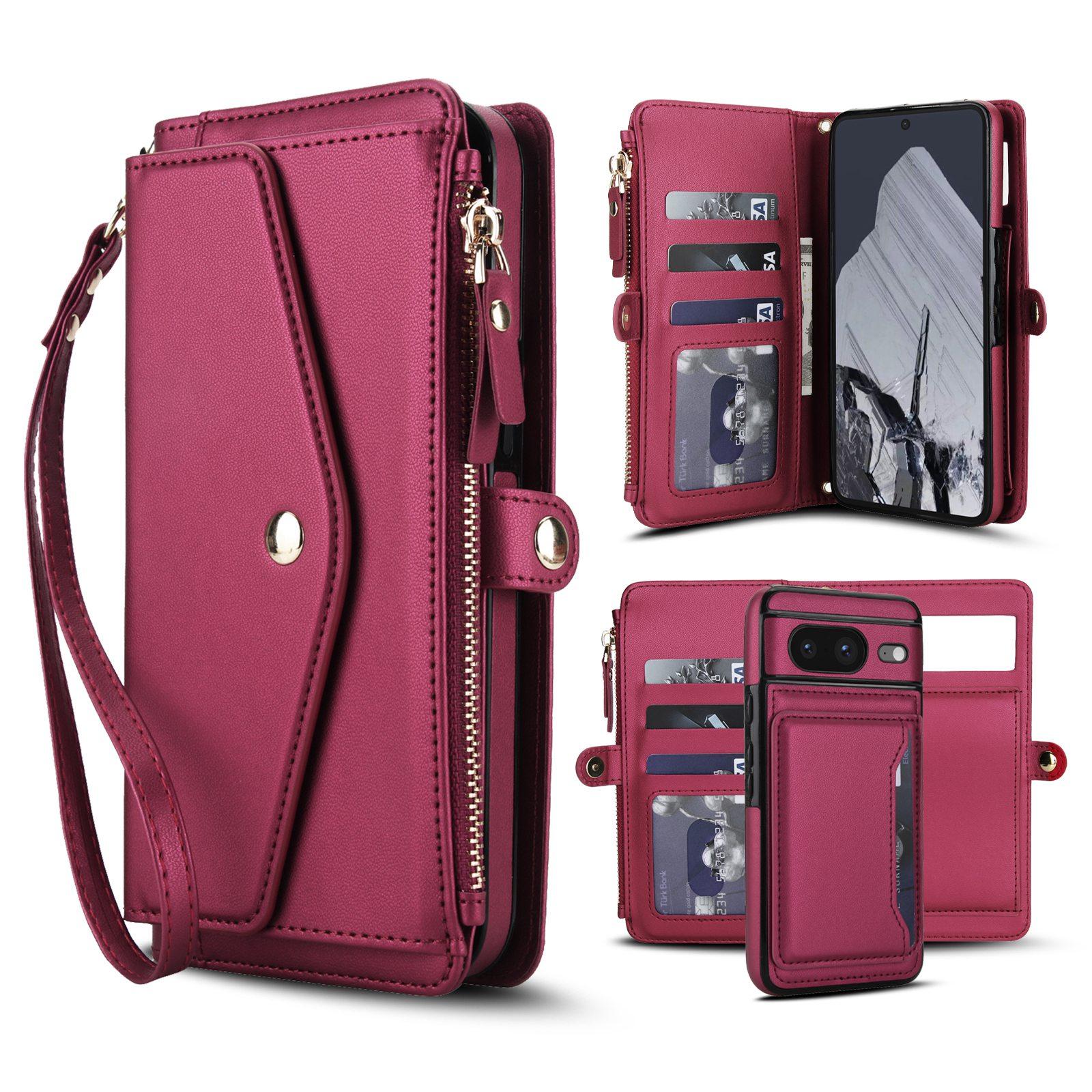 For Google Pixel 8 Multifunctional Wallet Detachable Leather Phone Case with Lanyard(Red) - Shopkiz.com