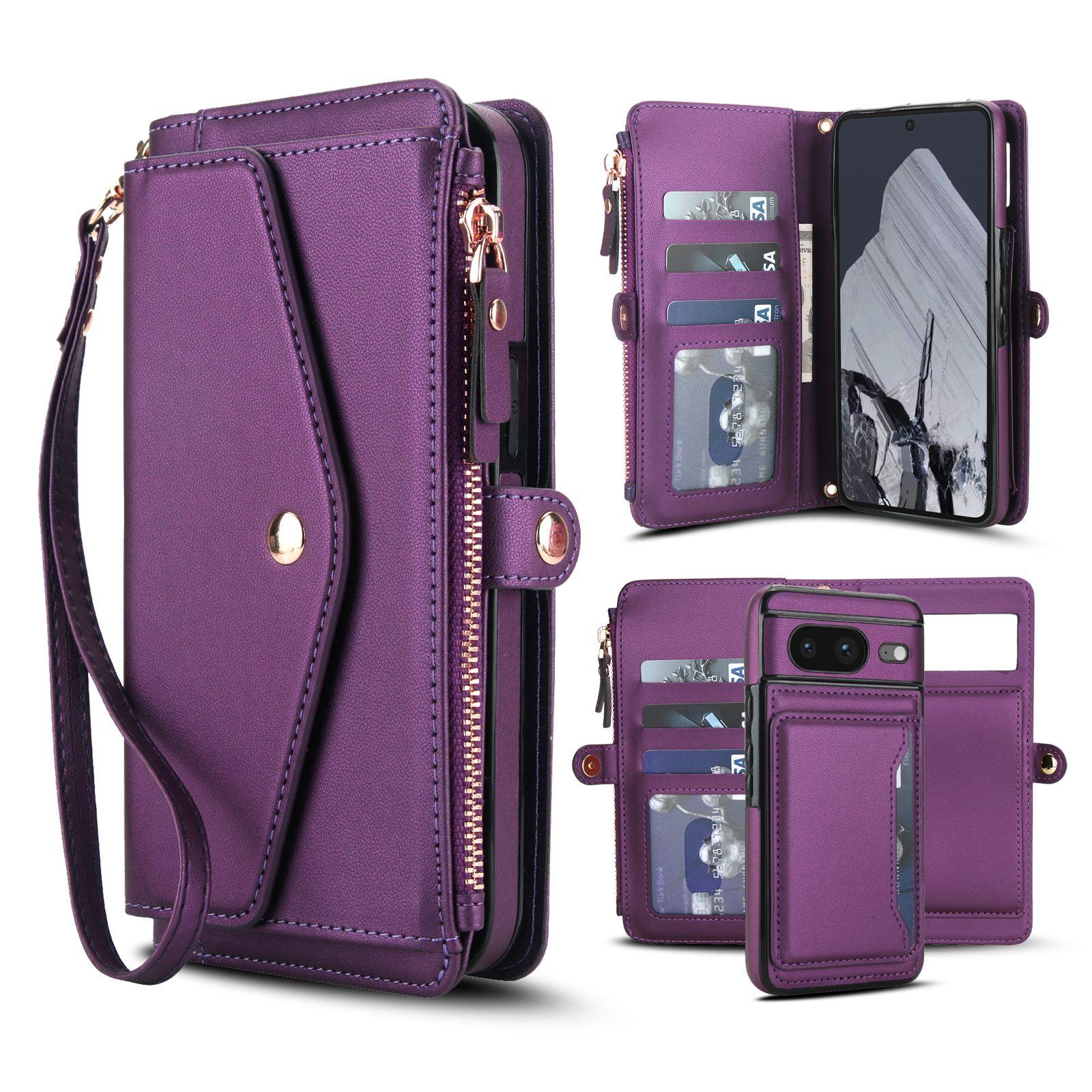 For Google Pixel 8 Multifunctional Wallet Detachable Leather Phone Case with Lanyard(Dark Purple) - Shopkiz.com