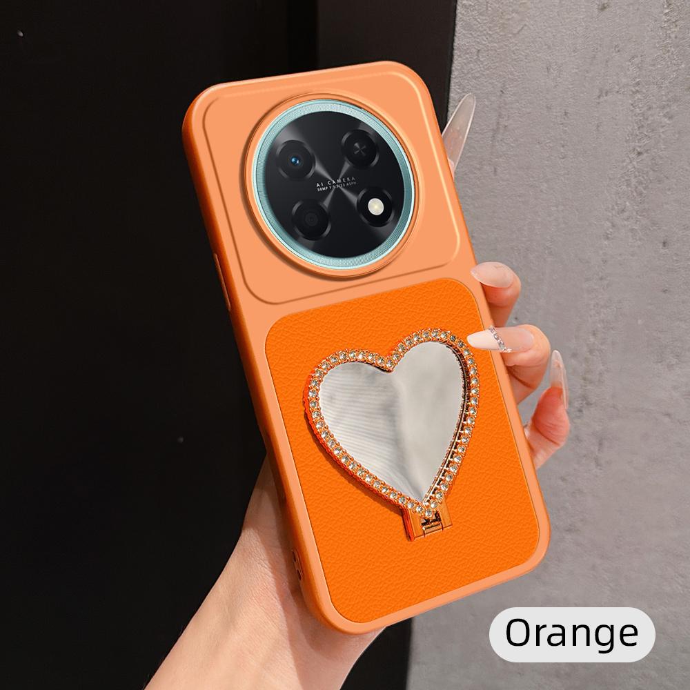 For Huawei Enjoy 90 Pro Max 5G Lambskin Series Skin Feel Shockproof Phone Case with Heart Mirror Holder(Orange) - Shopkiz.com
