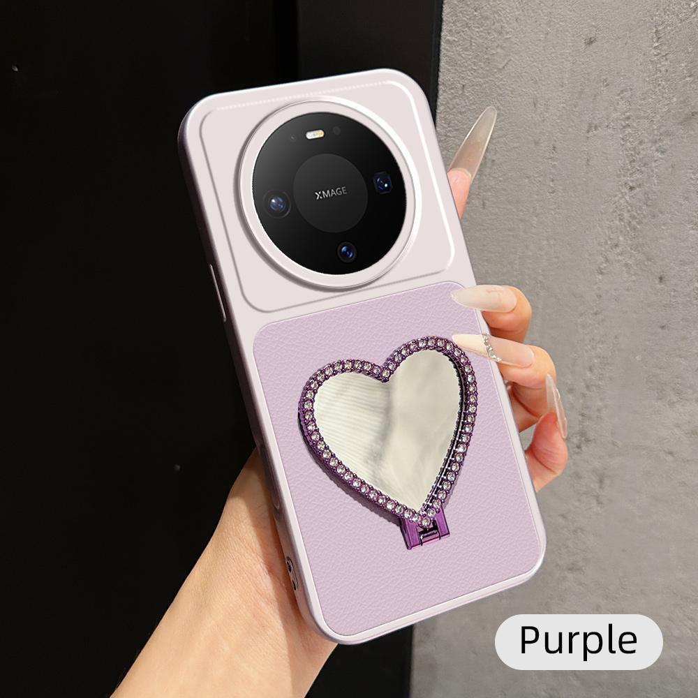 For Huawei Mate 80 Lambskin Series Skin Feel Shockproof Phone Case with Heart Mirror Holder(Purple) - Shopkiz.com