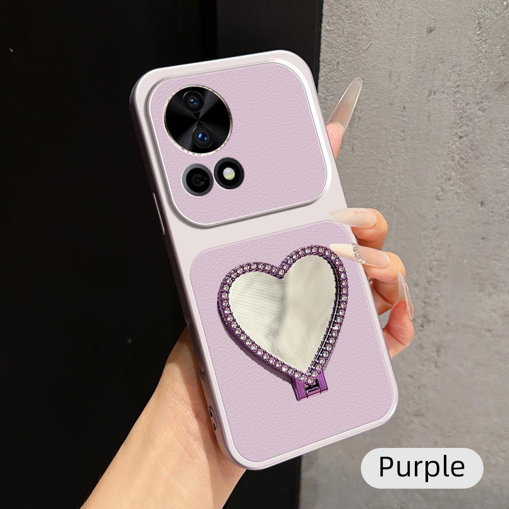 For Huawei nova 12 Pro Lambskin Series Skin Feel Shockproof Phone Case with Heart Mirror Holder(Purple) - Shopkiz.com