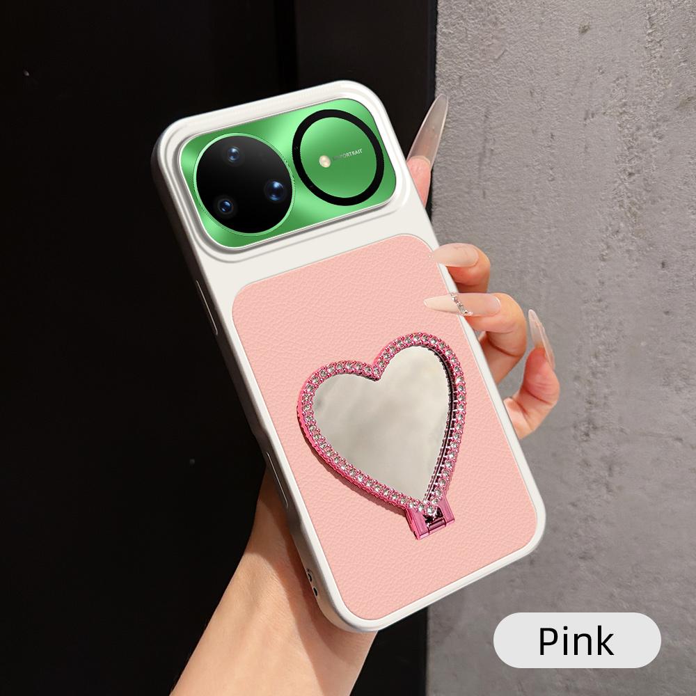 For Huawei nova 15 Ultra Lambskin Series Skin Feel Shockproof Phone Case with Heart Mirror Holder(Pink) - Shopkiz.com