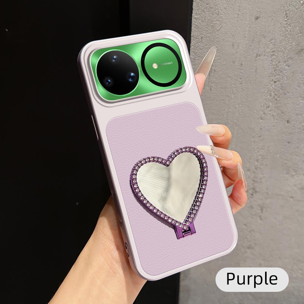For Huawei nova 15 Ultra Lambskin Series Skin Feel Shockproof Phone Case with Heart Mirror Holder(Purple) - Shopkiz.com