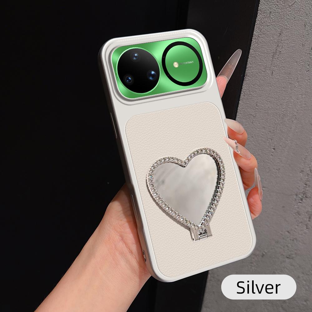 For Huawei nova 15 Ultra Lambskin Series Skin Feel Shockproof Phone Case with Heart Mirror Holder(Silver) - Shopkiz.com