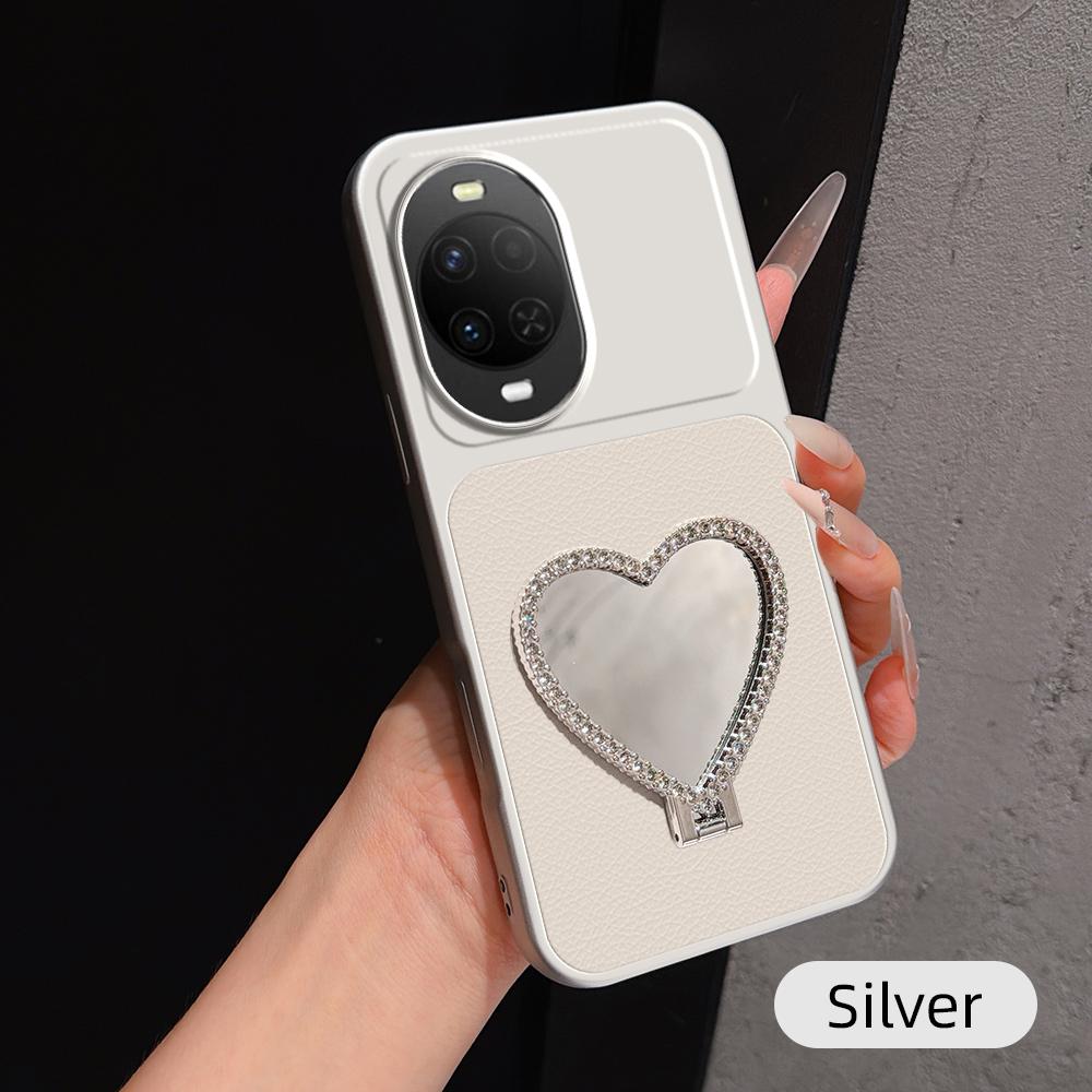 For Huawei nova 15 Lambskin Series Skin Feel Shockproof Phone Case with Heart Mirror Holder(Silver) - Shopkiz.com