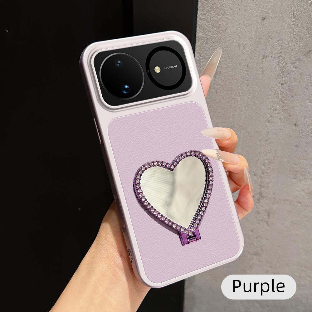 For Huawei nova 16 Lambskin Series Skin Feel Shockproof Phone Case with Heart Mirror Holder(Purple) - Shopkiz.com