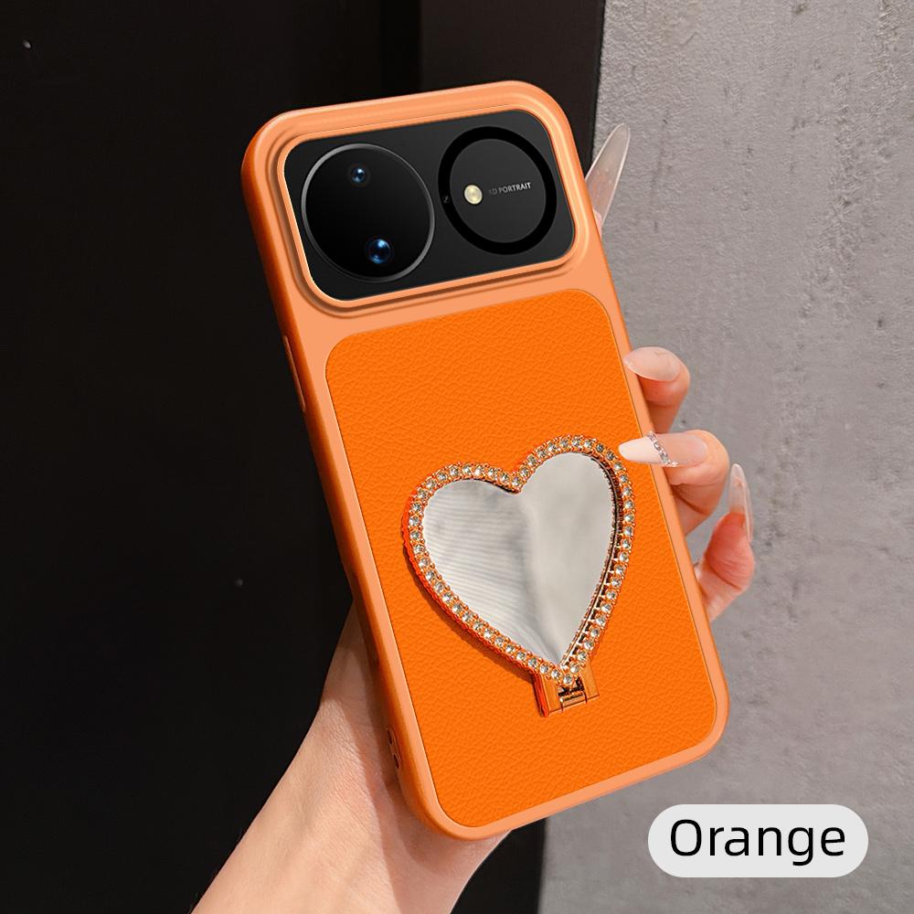 For Huawei nova 16 Lambskin Series Skin Feel Shockproof Phone Case with Heart Mirror Holder(Orange) - Shopkiz.com