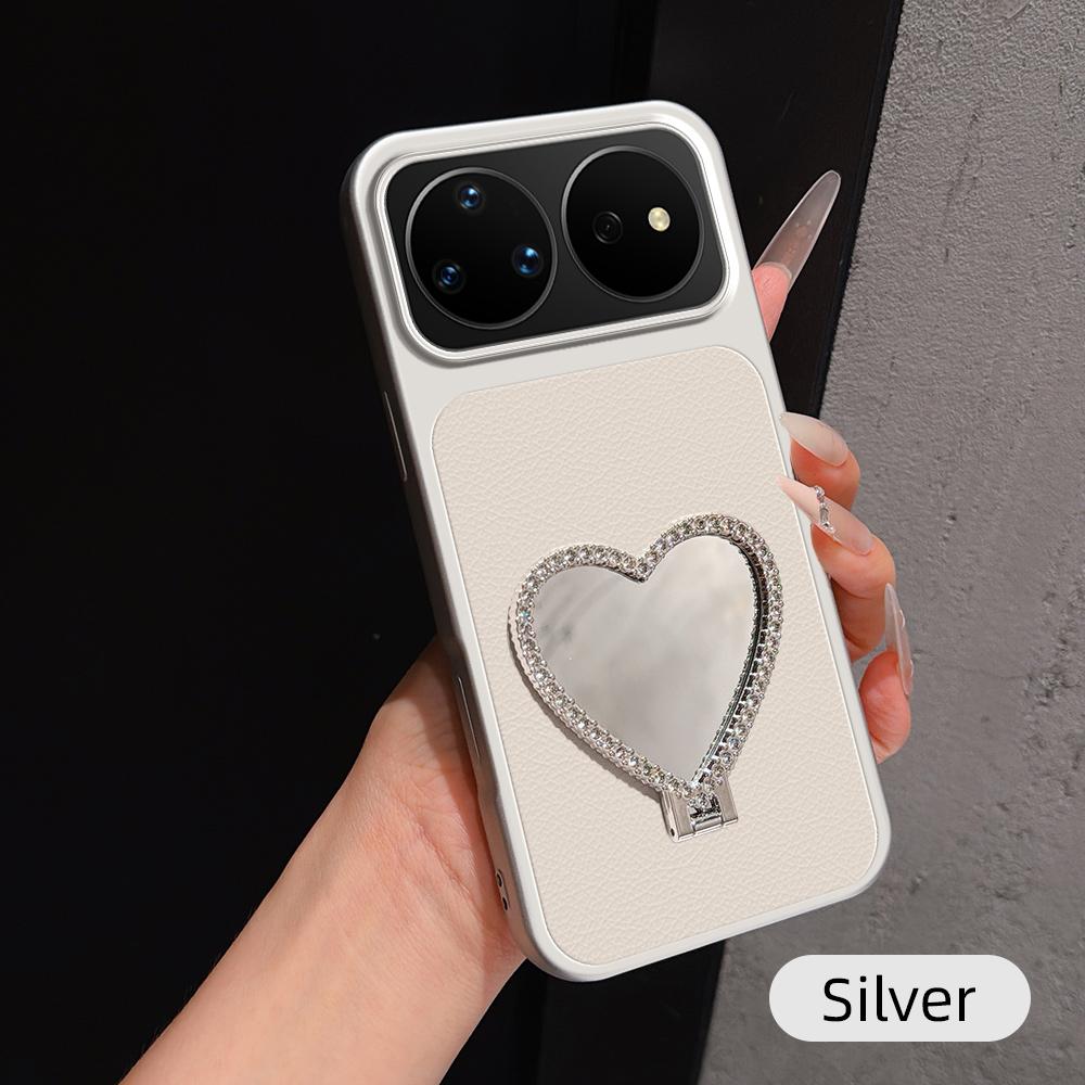 For Huawei nova 16 Pro Lambskin Series Skin Feel Shockproof Phone Case with Heart Mirror Holder(Silver) - Shopkiz.com