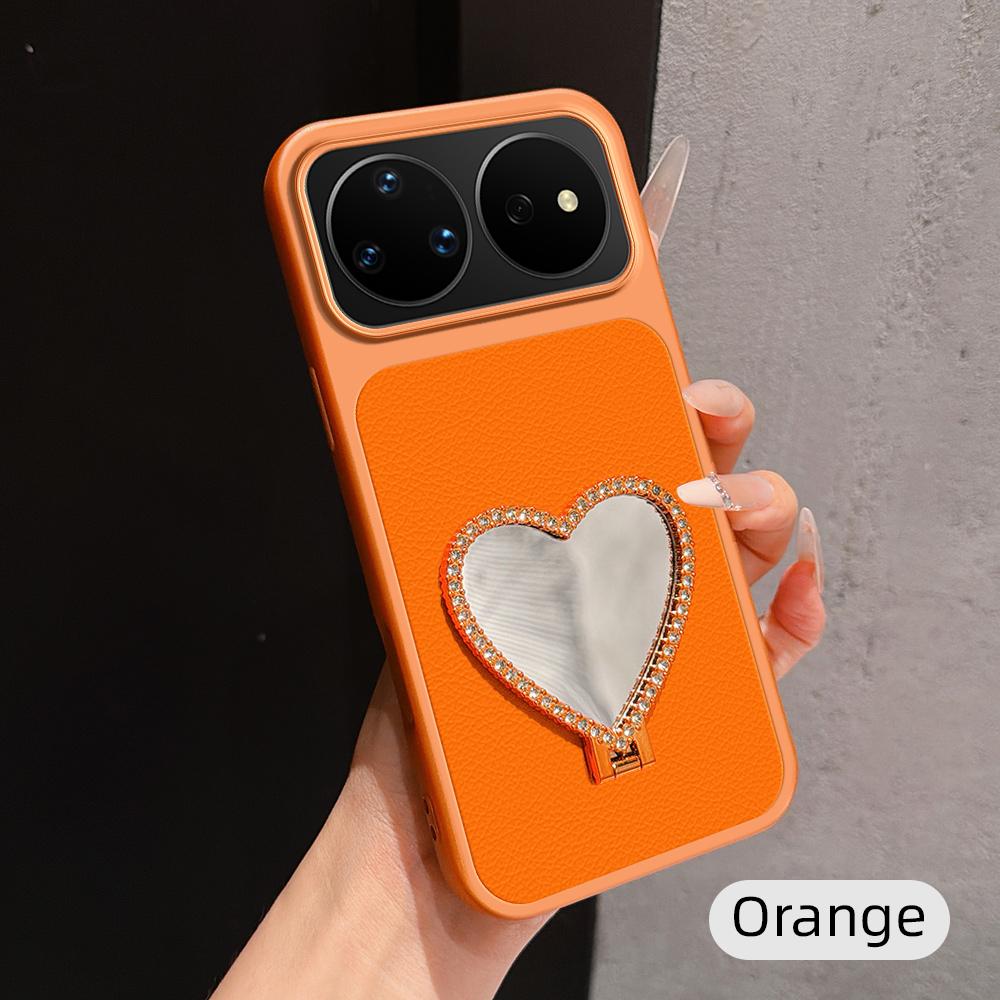 For Huawei nova 16 Pro Lambskin Series Skin Feel Shockproof Phone Case with Heart Mirror Holder(Orange) - Shopkiz.com