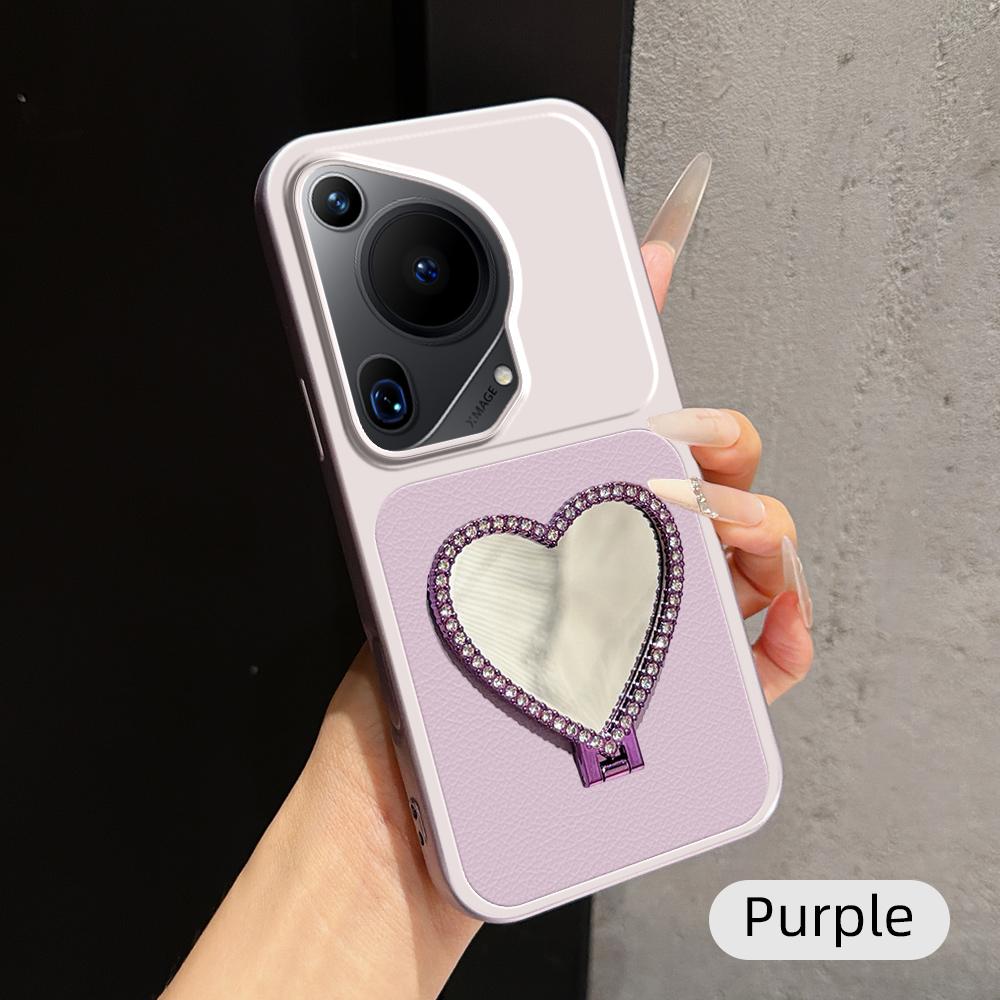 For Huawei Pura 70 Ultra Lambskin Series Skin Feel Shockproof Phone Case with Heart Mirror Holder(Purple) - Shopkiz.com