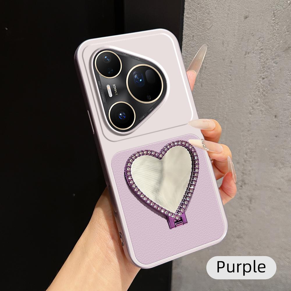 For Huawei Pura 80 Ultra 5G Lambskin Series Skin Feel Shockproof Phone Case with Heart Mirror Holder(Purple) - Shopkiz.com