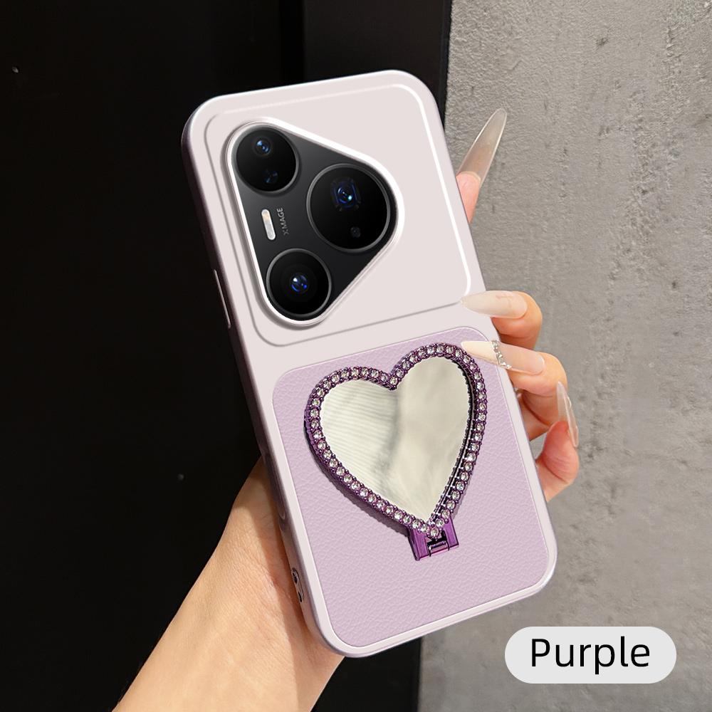For Huawei Pura 80 Pro 5G Lambskin Series Skin Feel Shockproof Phone Case with Heart Mirror Holder(Purple) - Shopkiz.com