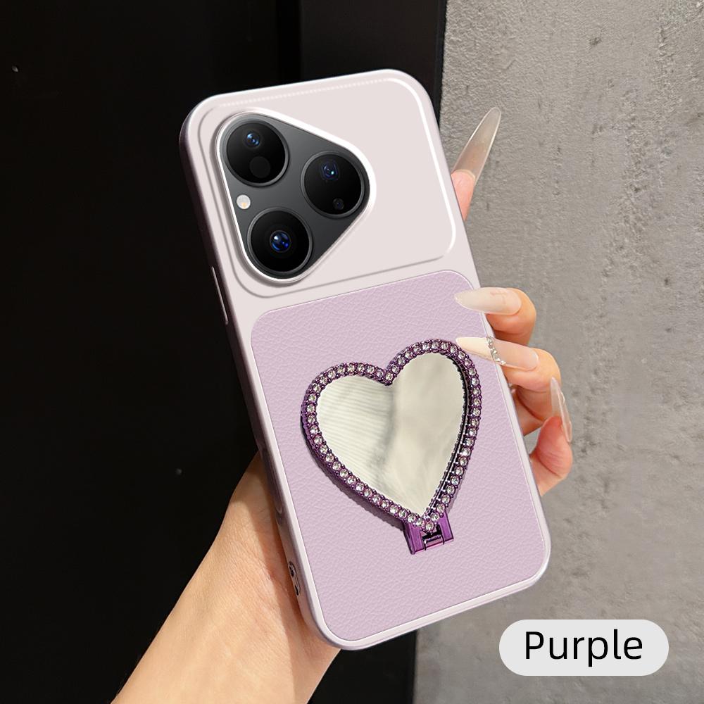 For Huawei Pura 80 5G Lambskin Series Skin Feel Shockproof Phone Case with Heart Mirror Holder(Purple) - Shopkiz.com