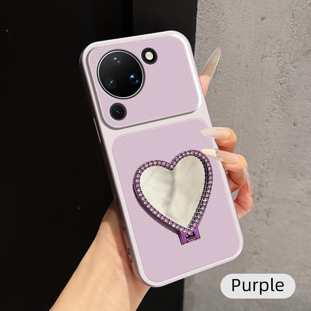 For Huawei Pura 90 5G Lambskin Series Skin Feel Shockproof Phone Case with Heart Mirror Holder(Purple) - Shopkiz.com