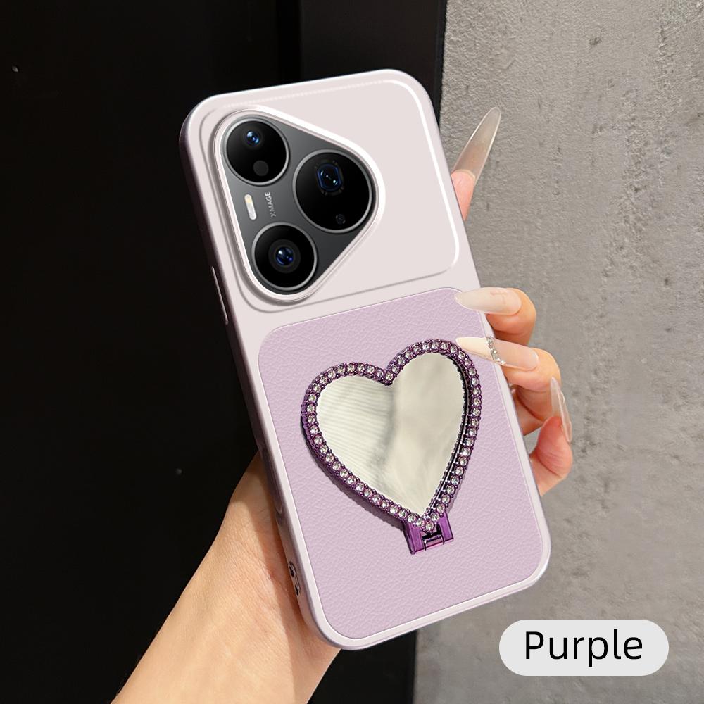 For Huawei Pura 90 Pro 5G Lambskin Series Skin Feel Shockproof Phone Case with Heart Mirror Holder(Purple) - Shopkiz.com