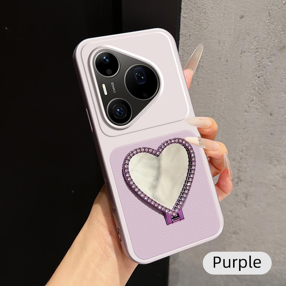 For Huawei Pura 90 Pro Max 5G Lambskin Series Skin Feel Shockproof Phone Case with Heart Mirror Holder(Purple) - Shopkiz.com