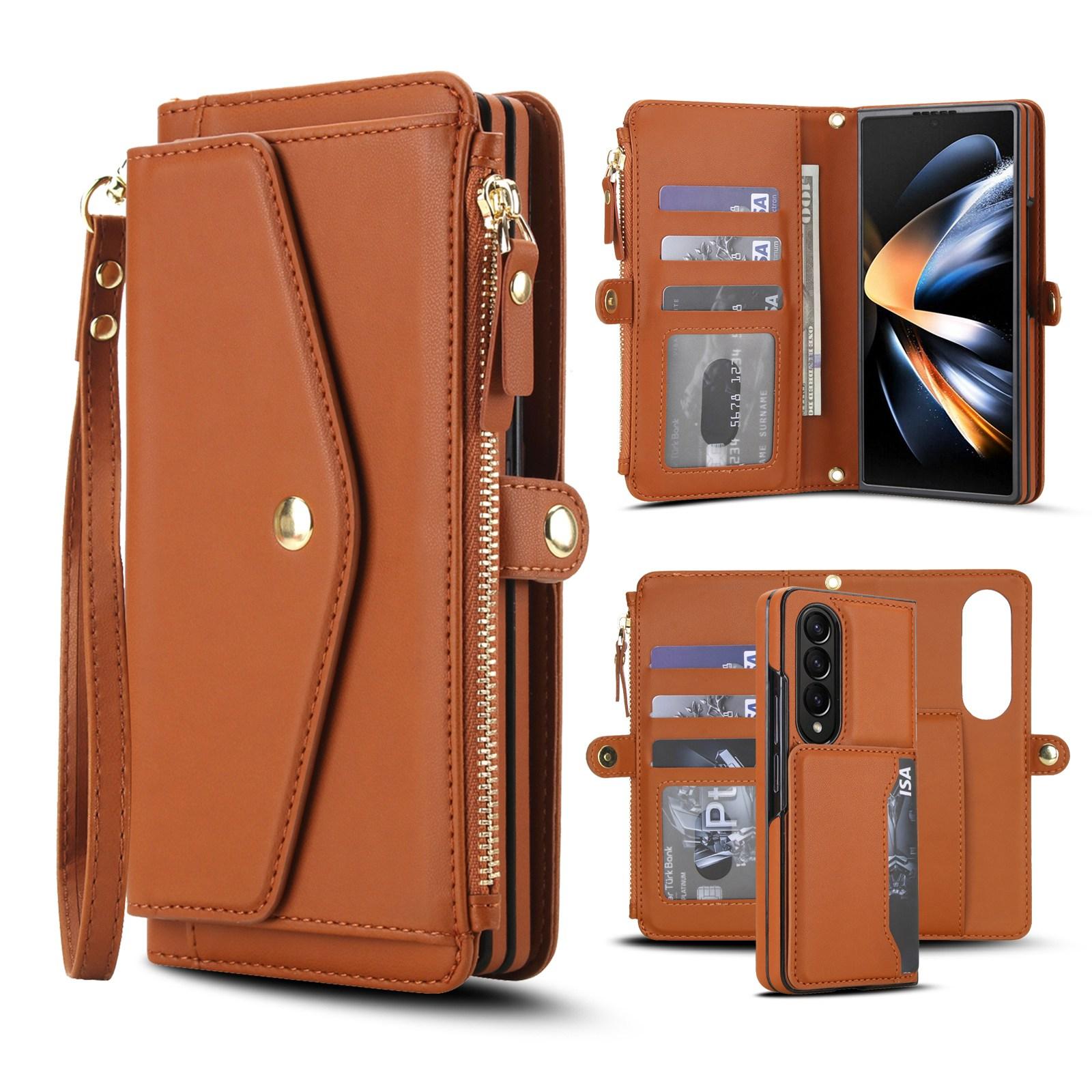 For Galaxy Z Fold3 5G Multifunctional Wallet Detachable Leather Phone Case with Lanyard(Brown) - Shopkiz.com