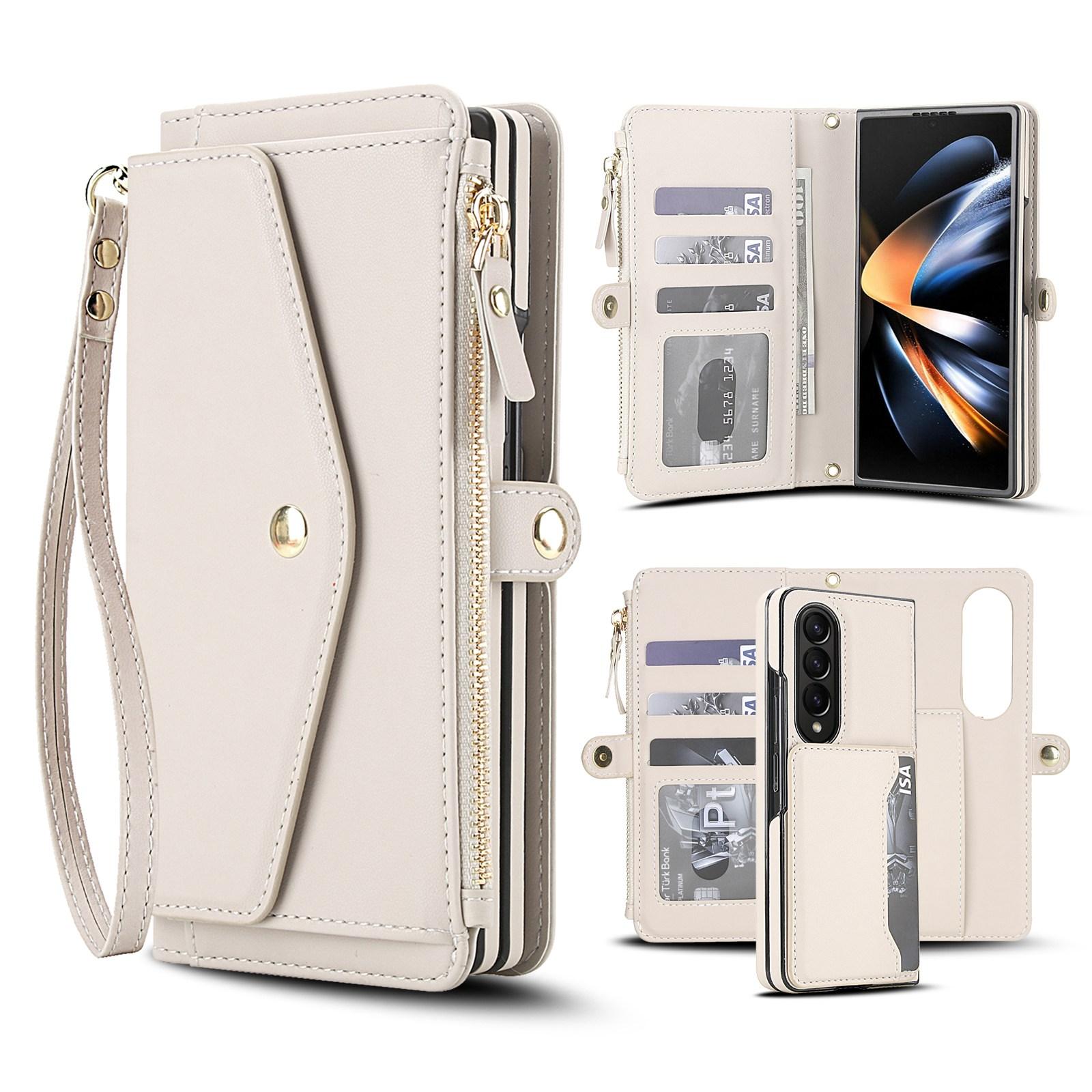 For Galaxy Z Fold4 5G Multifunctional Wallet Detachable Leather Phone Case with Lanyard(White) - Shopkiz.com