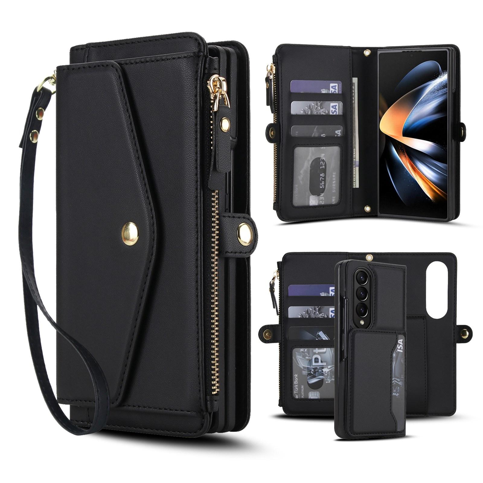 For Galaxy Z Fold4 5G Multifunctional Wallet Detachable Leather Phone Case with Lanyard(Black) - Shopkiz.com