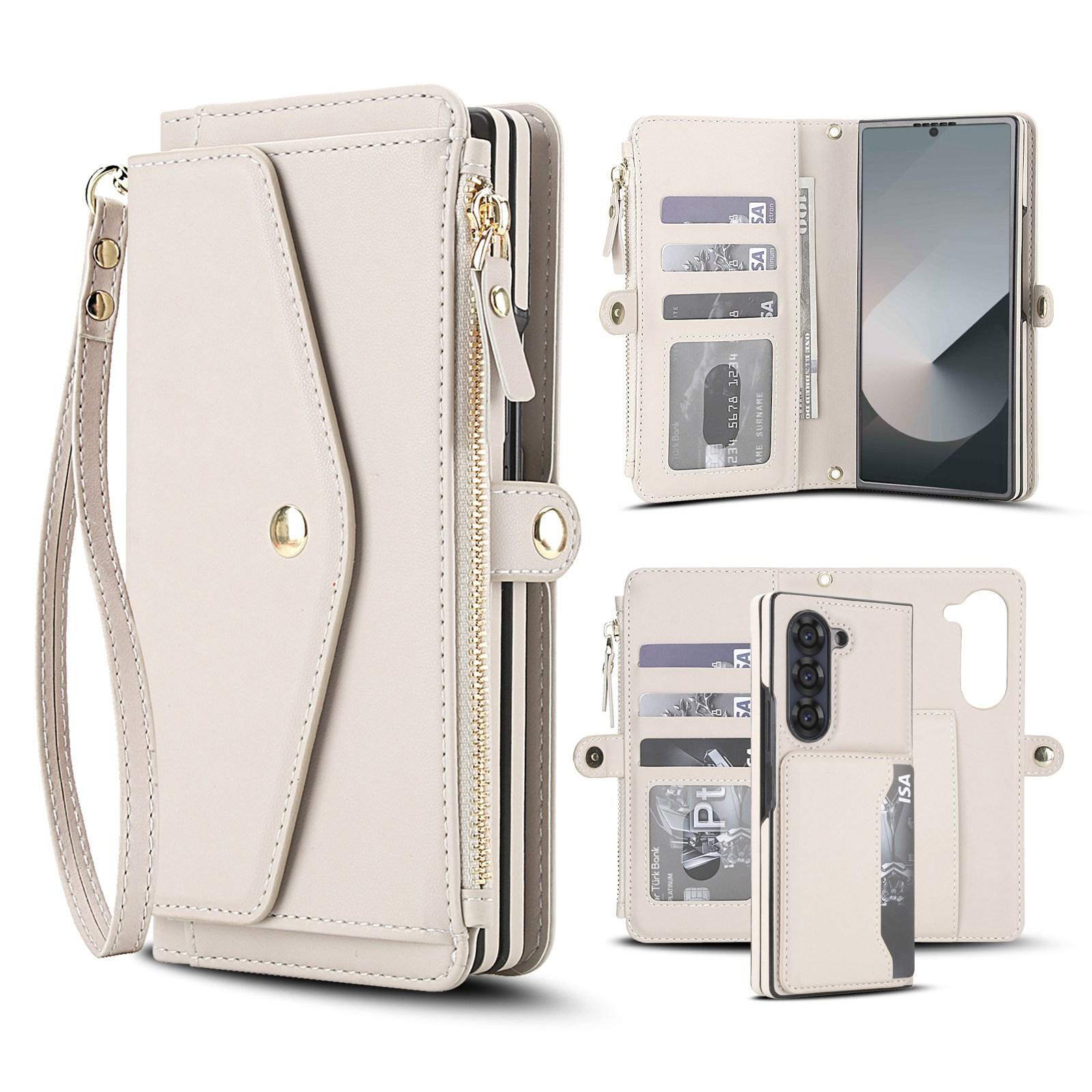 For Galaxy Z Fold6 5G Multifunctional Wallet Detachable Leather Phone Case with Lanyard(White) - Shopkiz.com