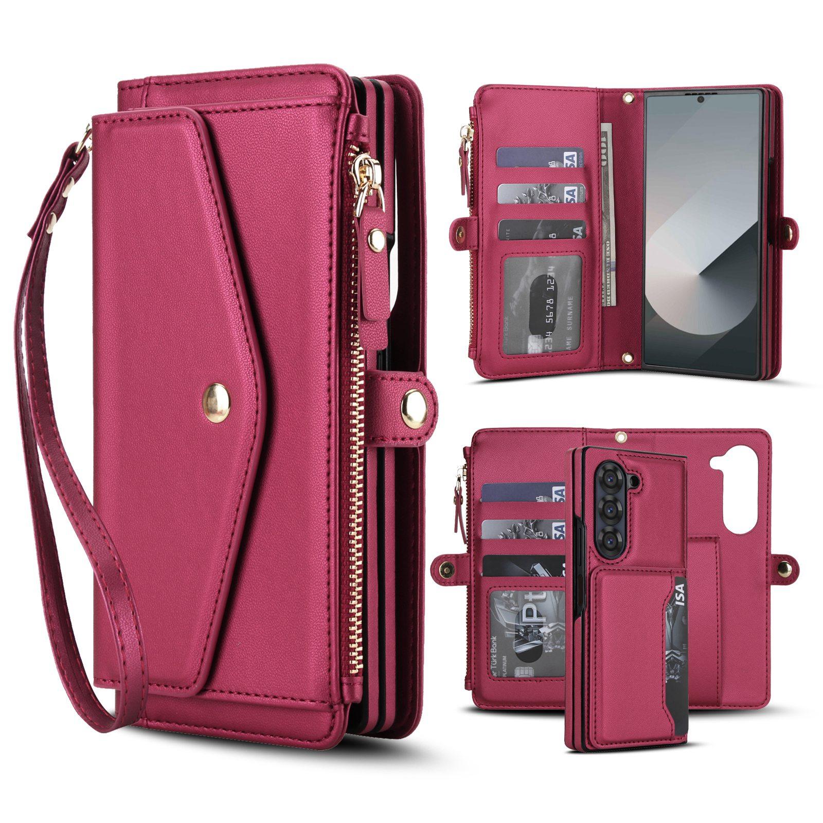 For Galaxy Z Fold6 5G Multifunctional Wallet Detachable Leather Phone Case with Lanyard(Red) - Shopkiz.com