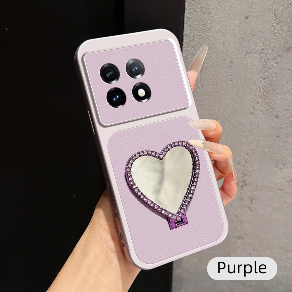 For OnePlus 11 Lambskin Series Skin Feel Shockproof Phone Case with Heart Mirror Holder(Purple) - Shopkiz.com