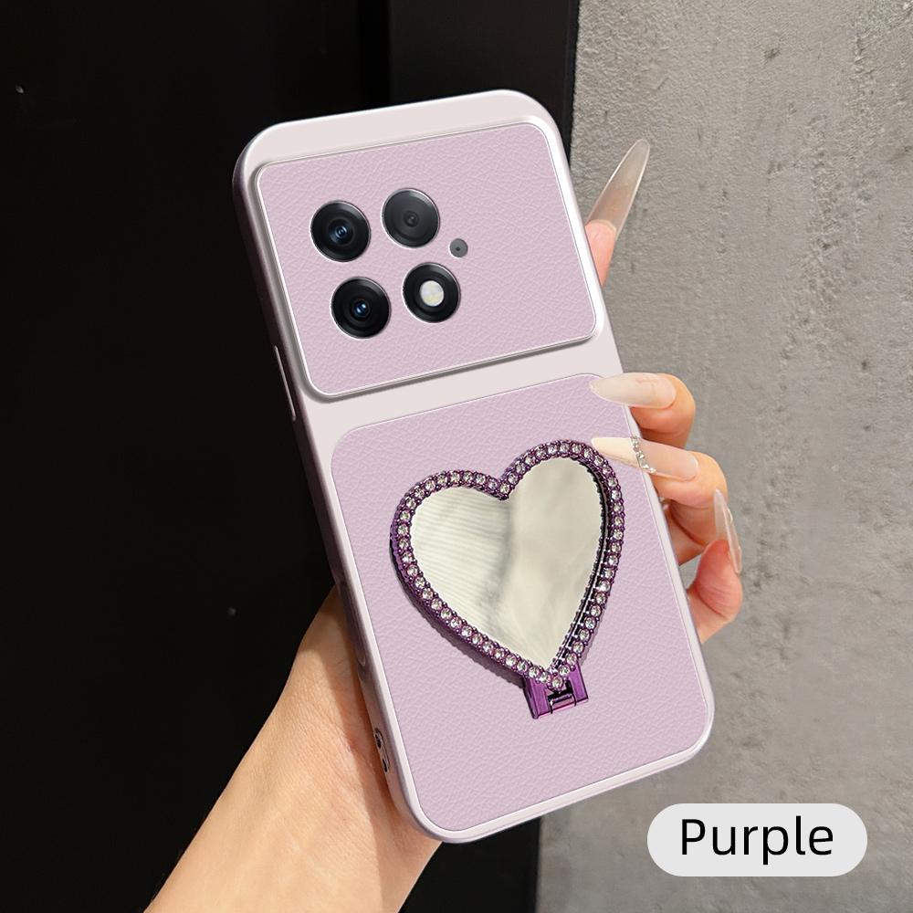 For OnePlus Ace 2 Pro Lambskin Series Skin Feel Shockproof Phone Case with Heart Mirror Holder(Purple) - Shopkiz.com