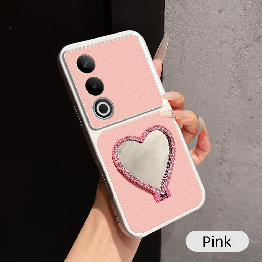 For OnePlus Ace 3V Lambskin Series Skin Feel Shockproof Phone Case with Heart Mirror Holder(Pink) - Shopkiz.com