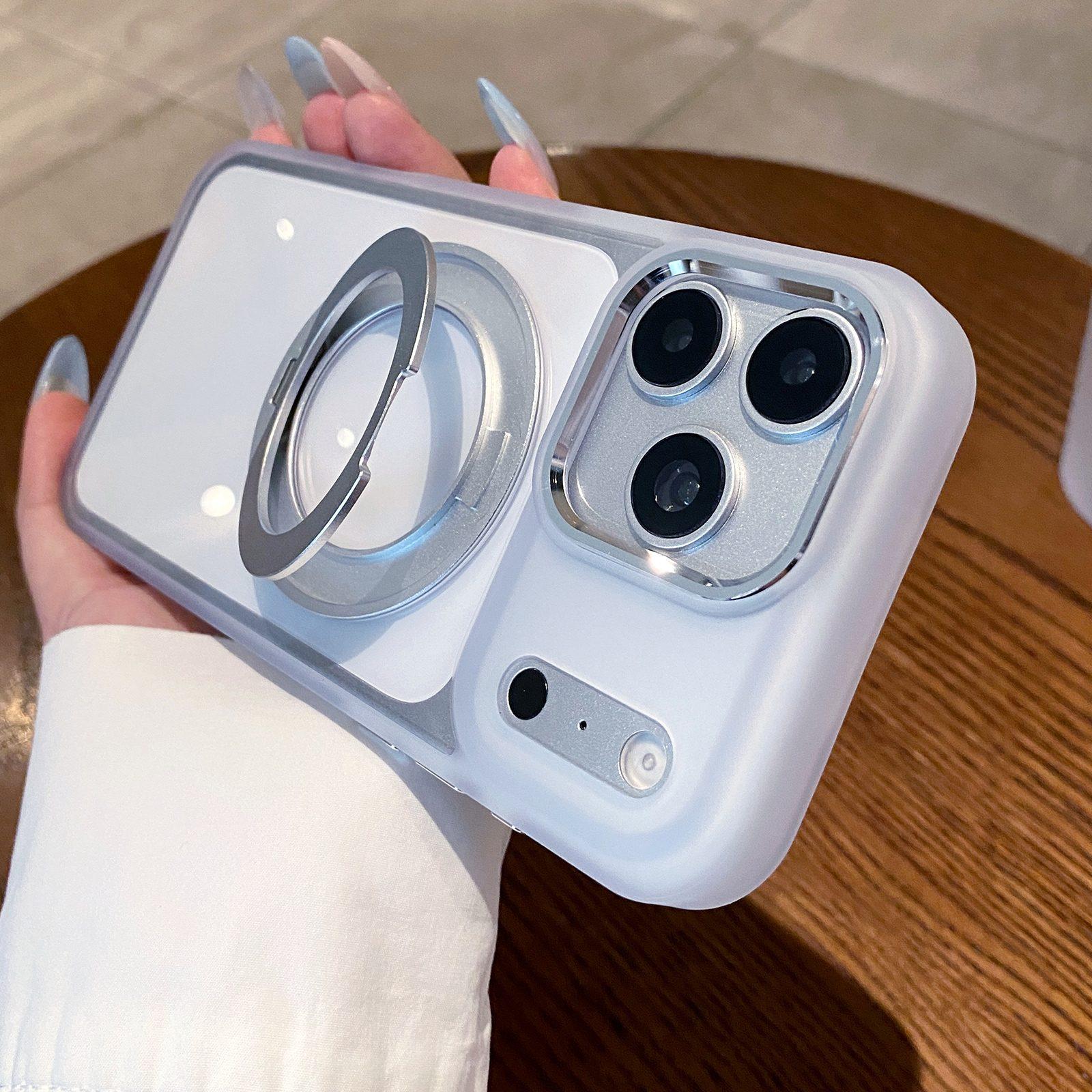For iPhone 18 Pro Clear Back Design 360 Degree Rotating Magnetic Holder Phone Case(White) - Shopkiz.com