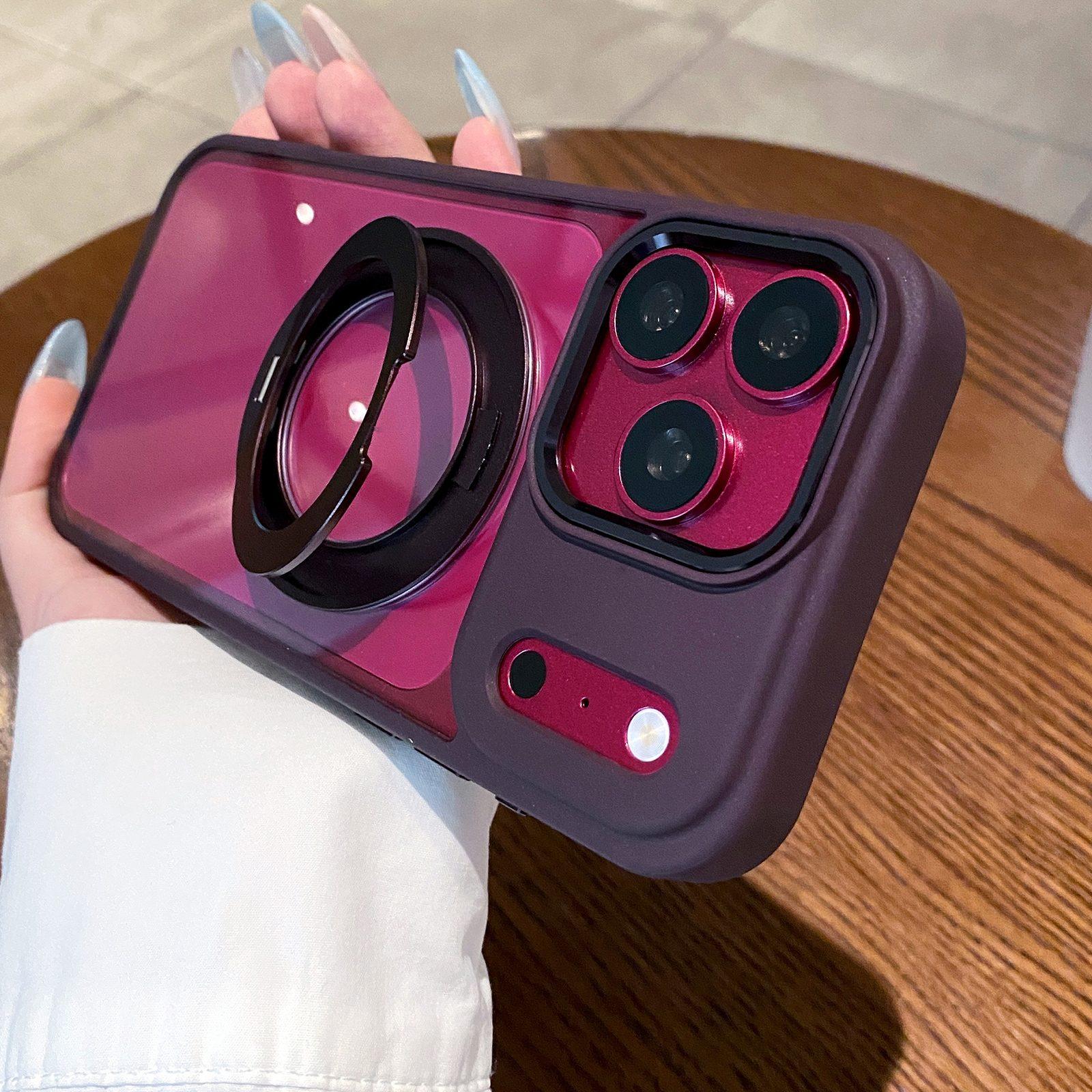 For iPhone 17 Pro Clear Back Design 360 Degree Rotating Magnetic Holder Phone Case(Purple) - Shopkiz.com