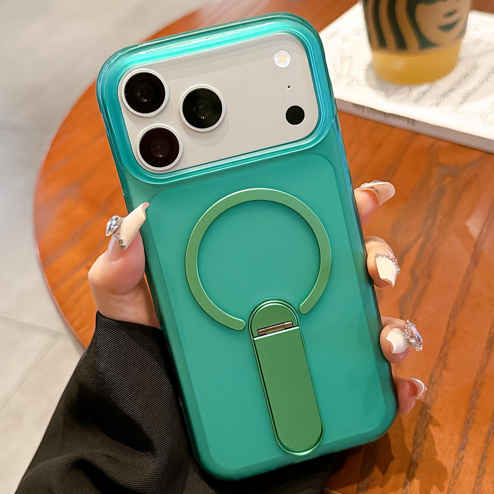 For iPhone 17 Pro Frosted TPU Magnetic Phone Case with Holder(Green) - Shopkiz.com